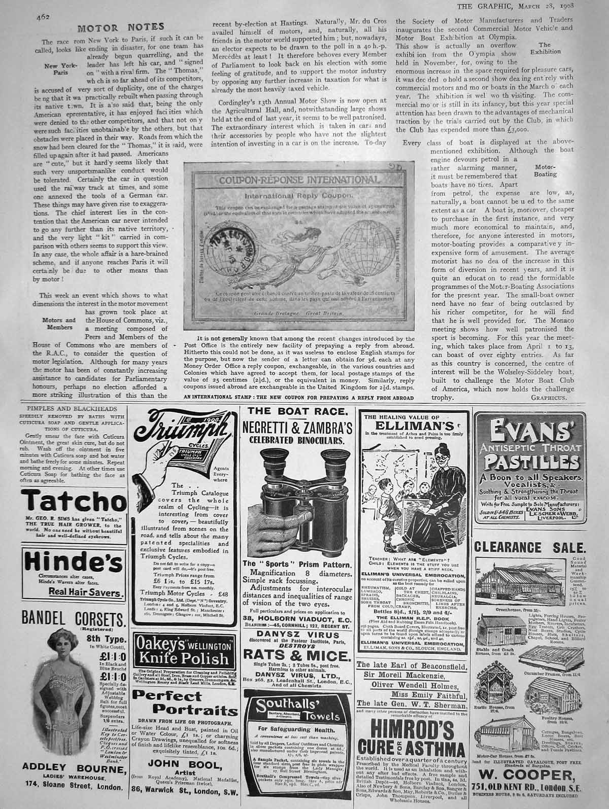 Old Antique Print 1908 International Stamp Coupon Ellimans Evans Negretti 20th