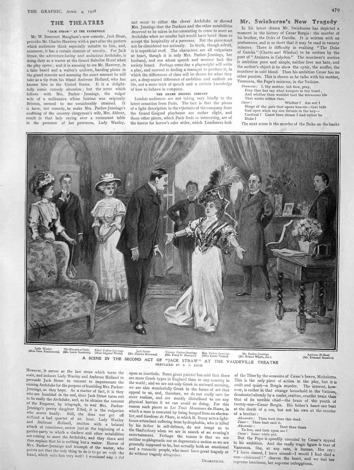 Original Old Antique Print 1908 Vaudeville Theatre Jack Straw Motor Car Glidden