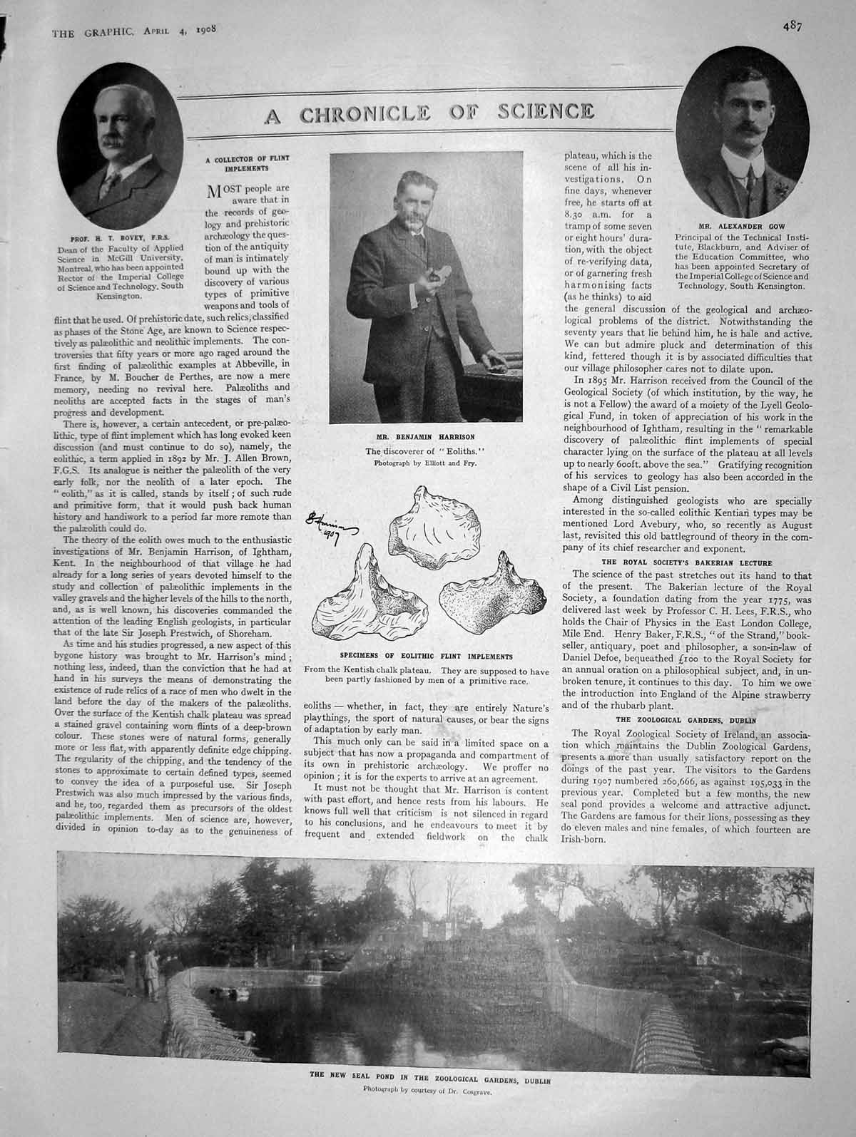 Original Old Antique Print 1908 Harrison Gow Bovey Seal Pond Zoological Gardens