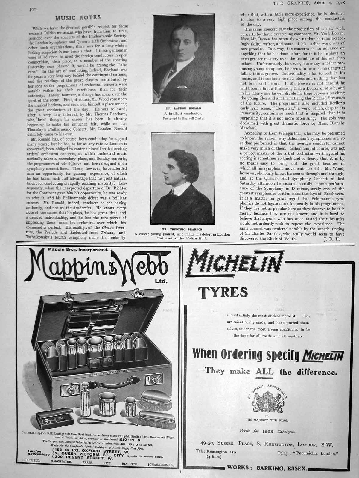 Old Antique Print 1908 Conductor Landon Ronald Frederic Brandon Pianist 20th