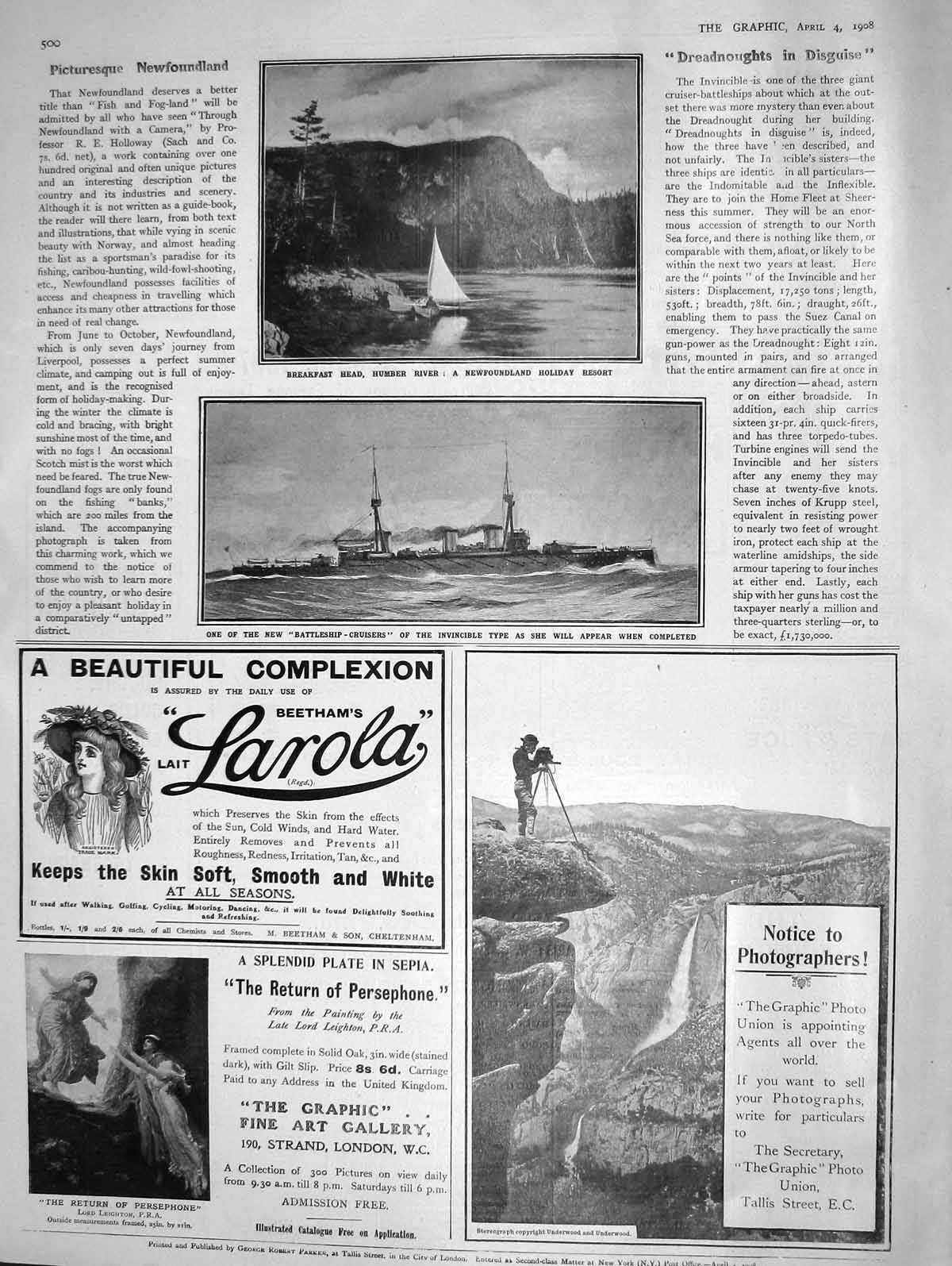 Old Antique Print 1908 Breakfast Head Humber River Newfoundland War Ship 20th