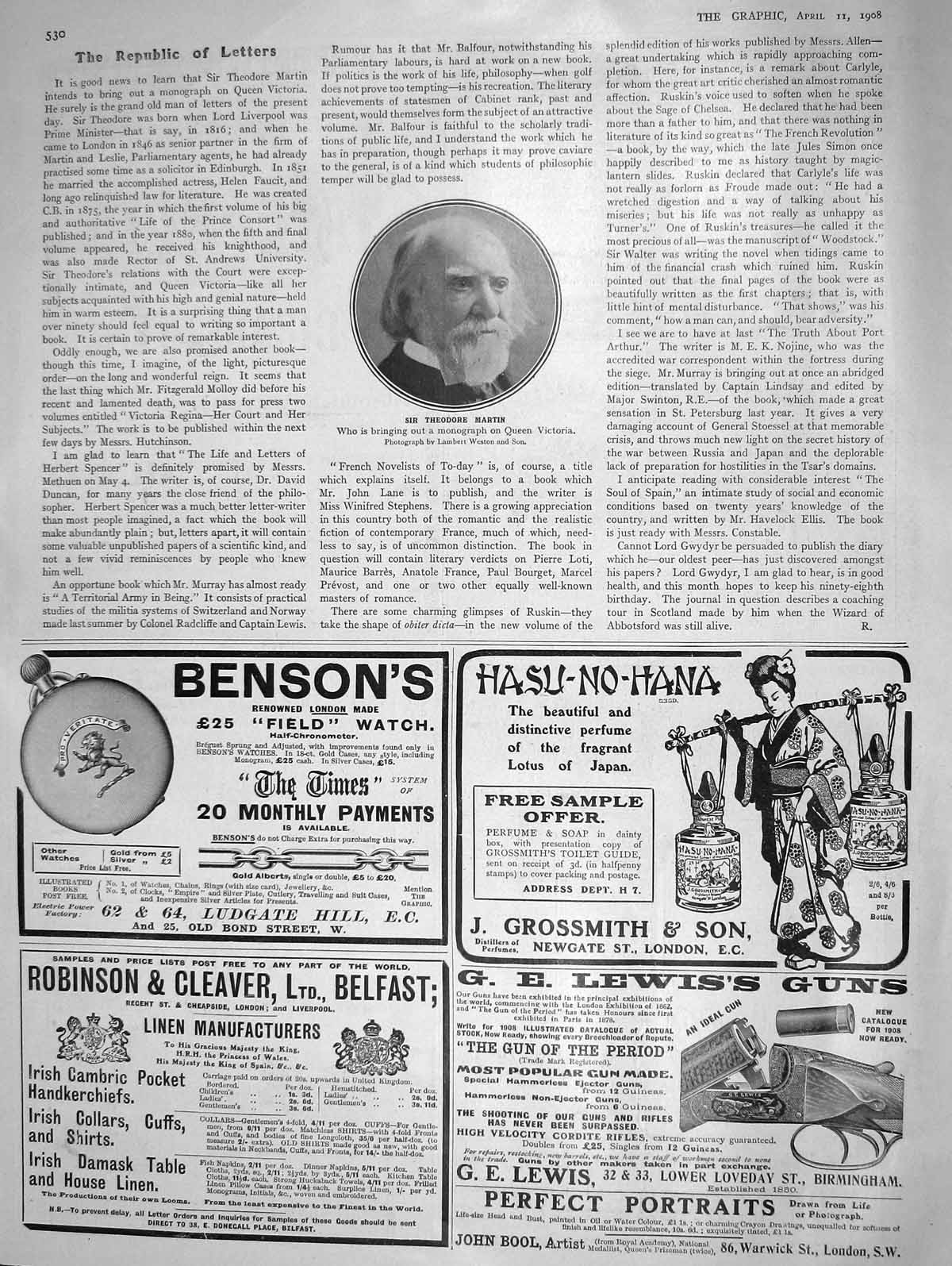 Original Old Antique Print 1908 Portrait Sir Theodore Martin Queen Victoria