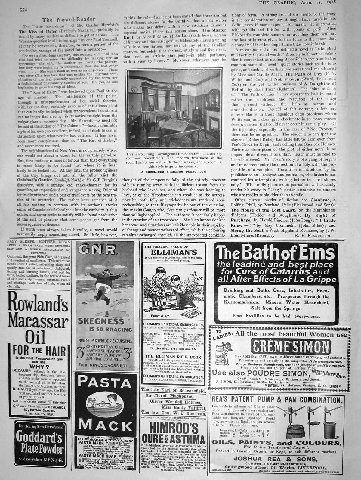 Old Antique Print 1908 Shoolbred Sheraton Dining Room Ellimans Goddards 20th
