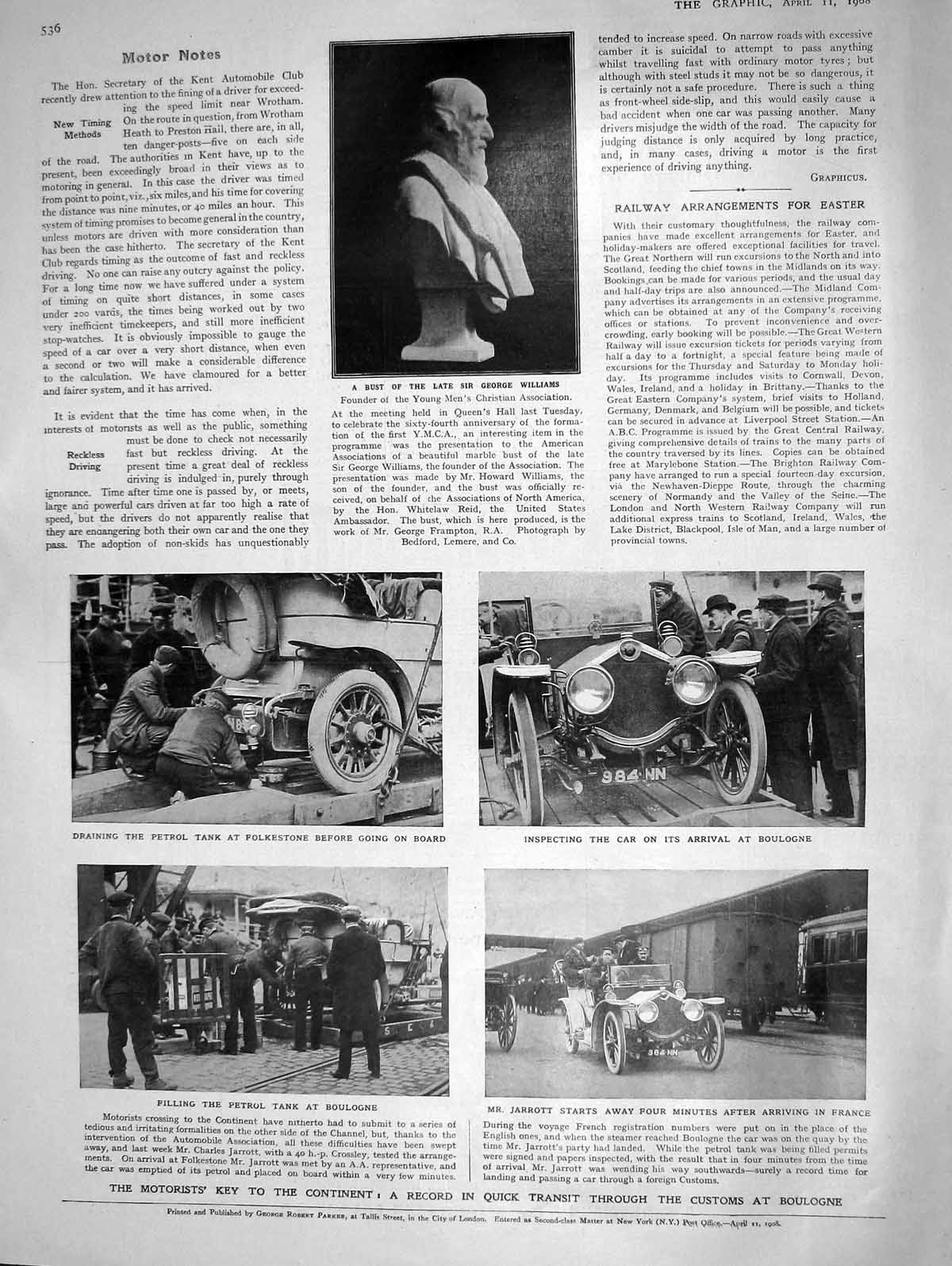 Original Old Antique Print 1908 Bust George Williams Motor Car Boulogne Jarrott