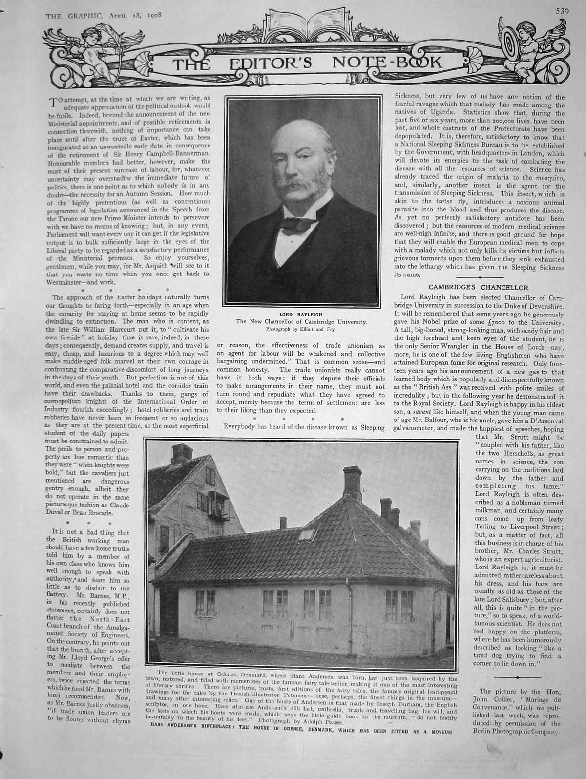 Original Old Antique Print 1908 Lord Rayleigh Denmark Hyde Park Ring Children