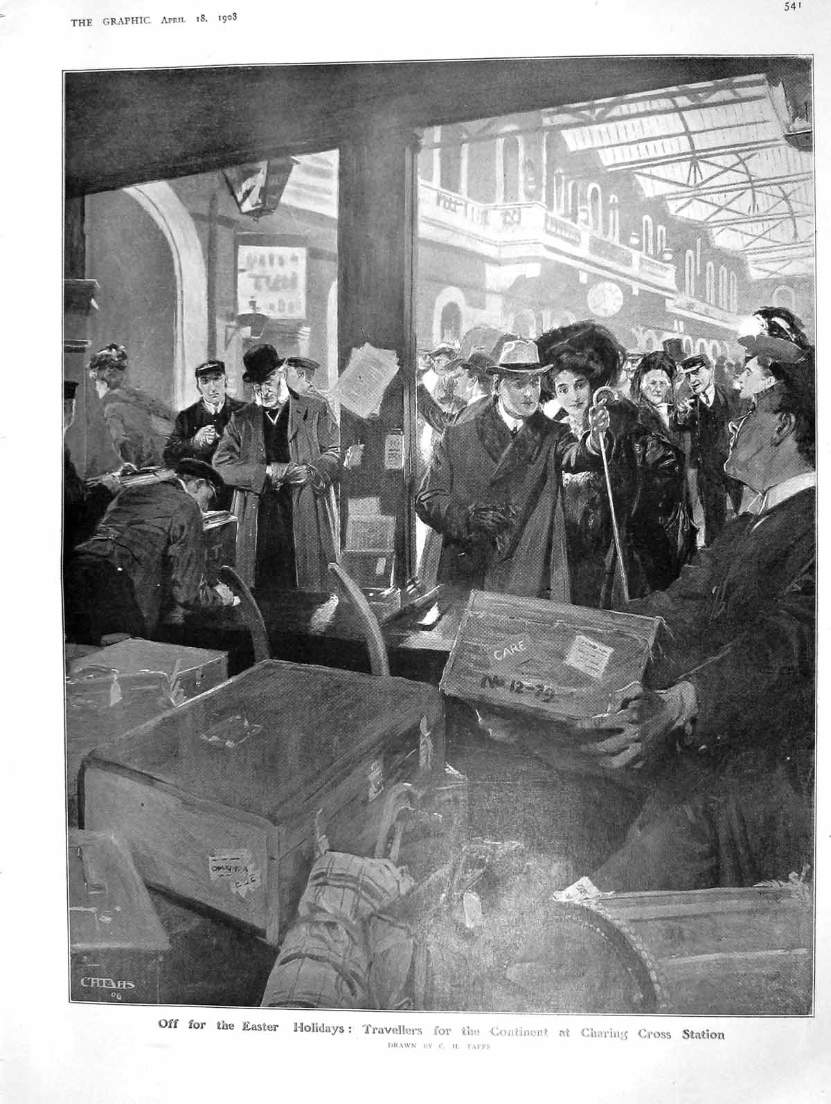 Old Antique Print 1908 Easter Tourists Charing Cross Orchid Lister Perkin 20th