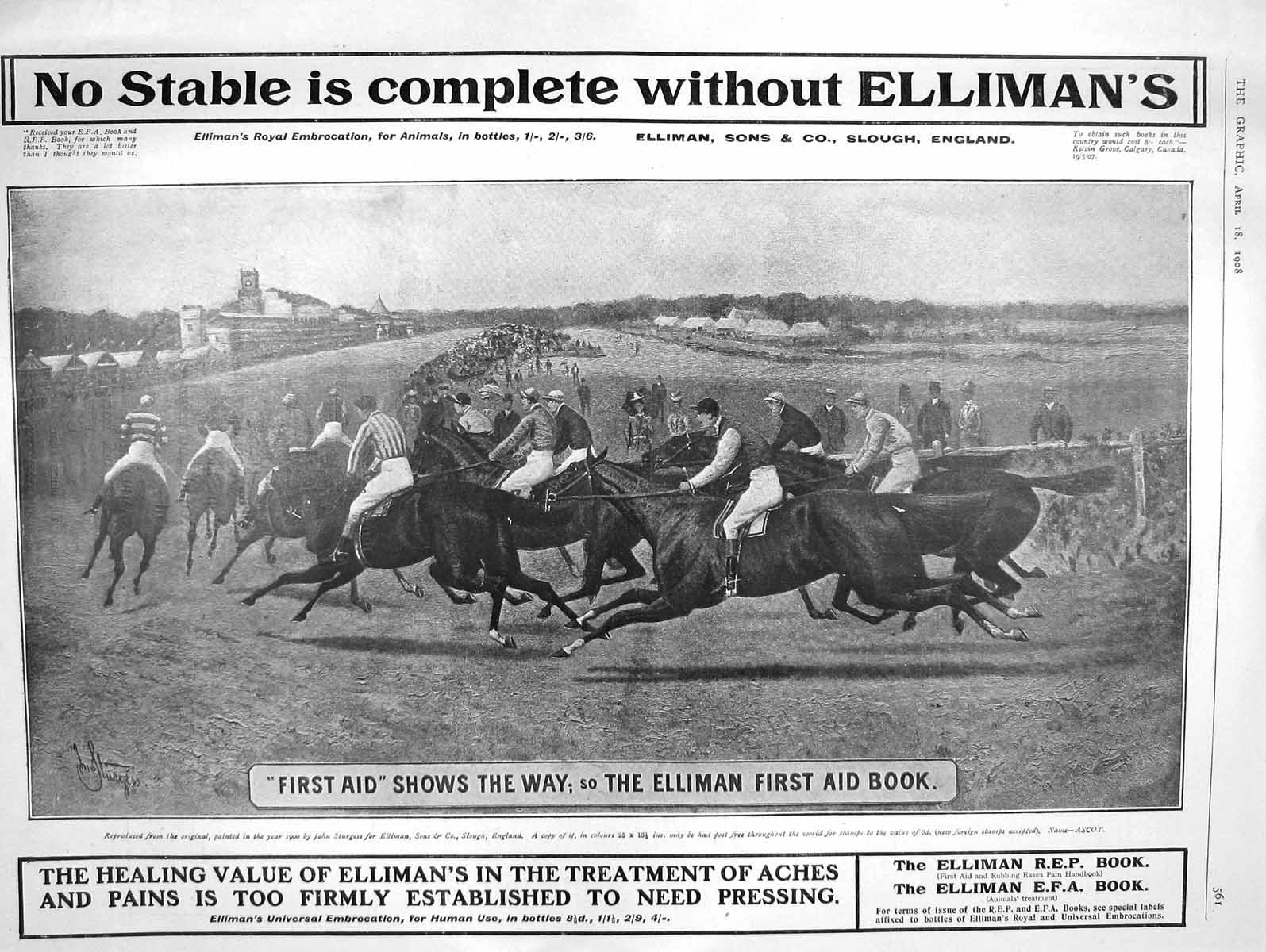 Old Antique Print 1908 Advertisement Ellimans Universal Royal Embrocation 20th