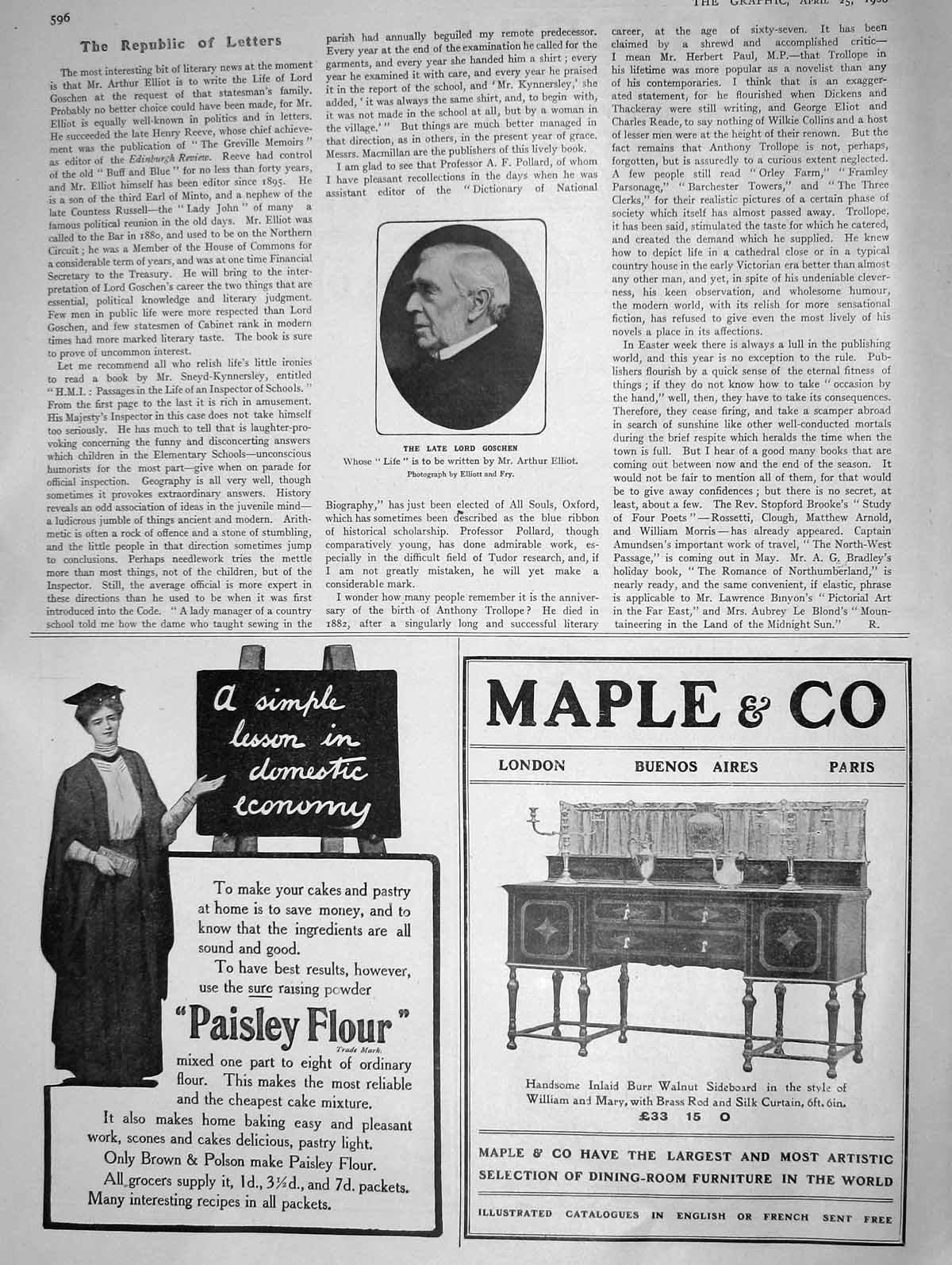 Original Old Antique Print 1908 Portrait Lord Goschen Paisley Flour Maple Paris