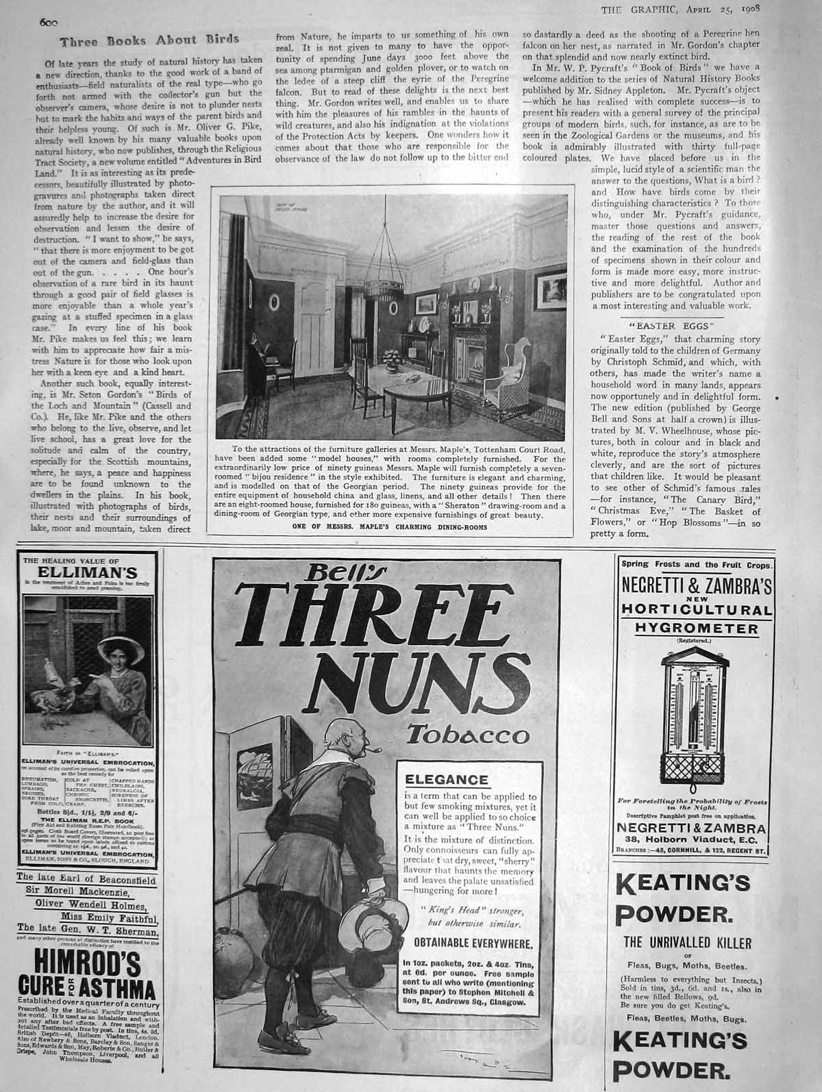 Original Old Antique Print 1908 Messrs. Maples Charming Dining Rooms Tottenham