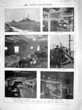 Old Antique Print 1908 Ship London Lord Mayor Captain Cabin Turret Cups 20th