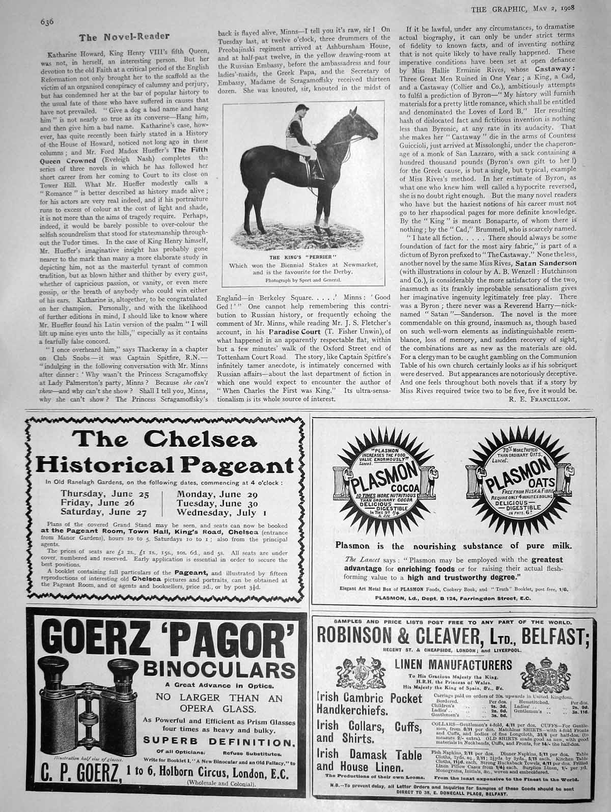Original Old Antique Print 1908 King'S Perrier Biennial Stakes Newmarket Derby
