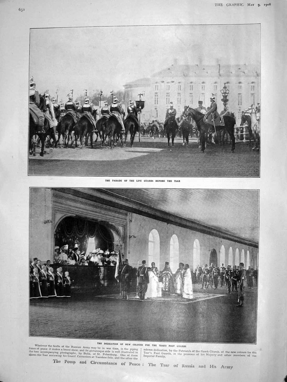 Original Old Antique Print 1908 Life Guards Tsar Russia Army Carson Parliament