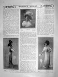Old Antique Print 1908 Ribbon Hat Cloth Empire Frock Striped Ninon Dress 20th