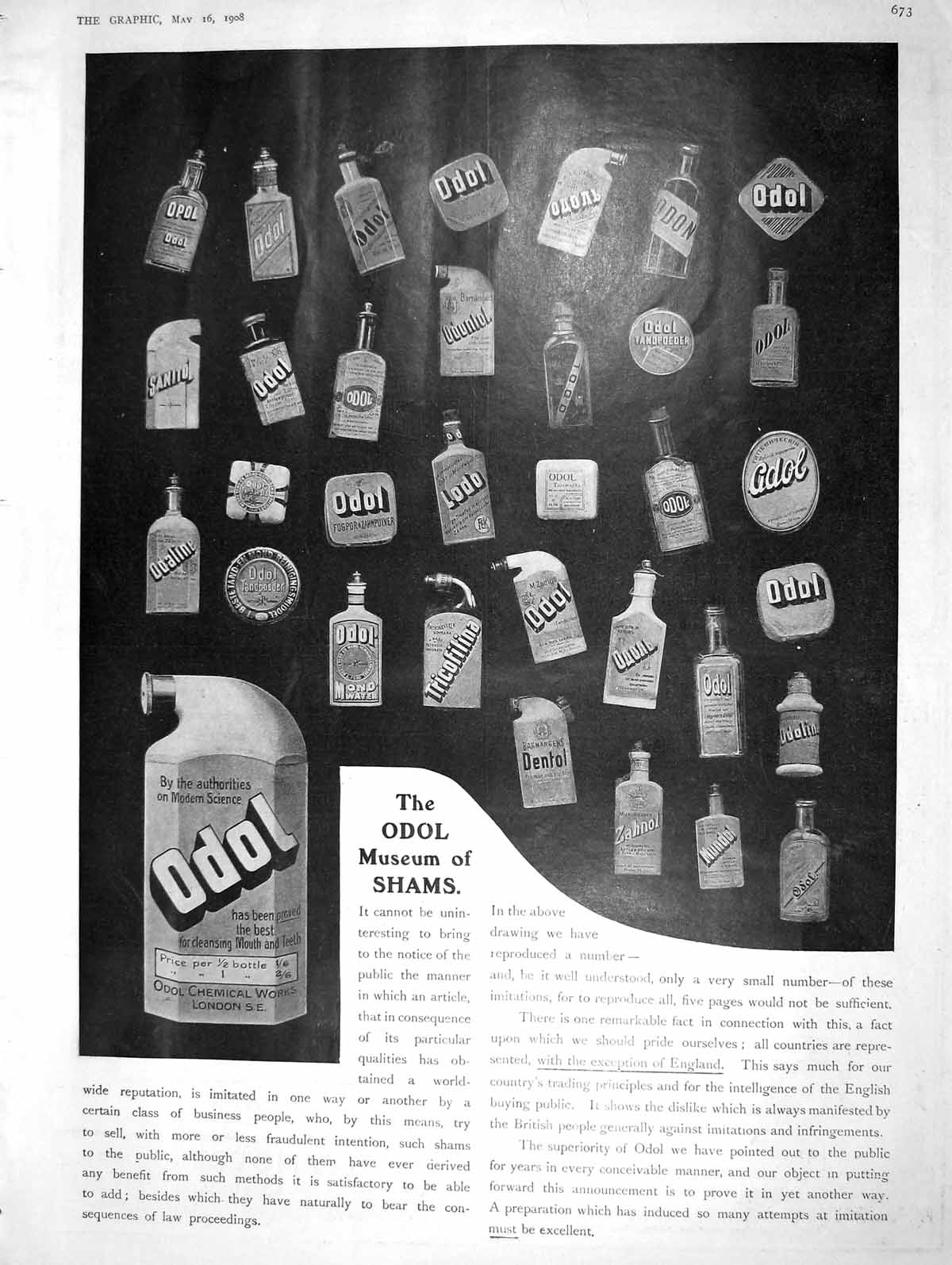 Original Old Antique Print 1908 Advertisement Odol Chemical Works London Dentol