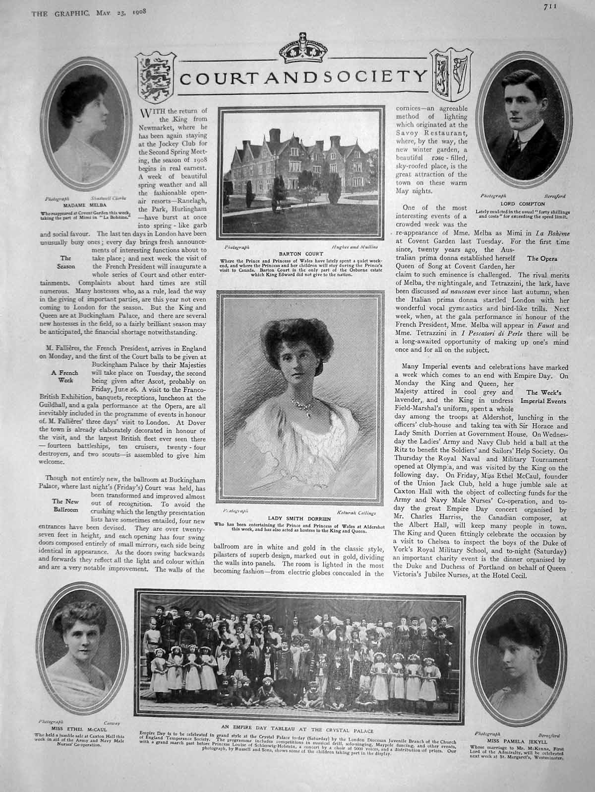Old Antique Print 1908 Barton Court Crompton Dorrien Jekyll Dublin Camels 20th