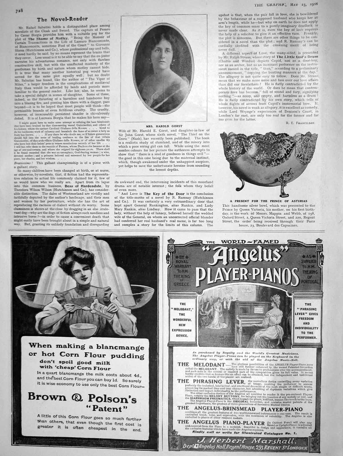 Original Old Antique Print 1908 Mrs HarGorst Silver Bowl Prince Asturias 20th