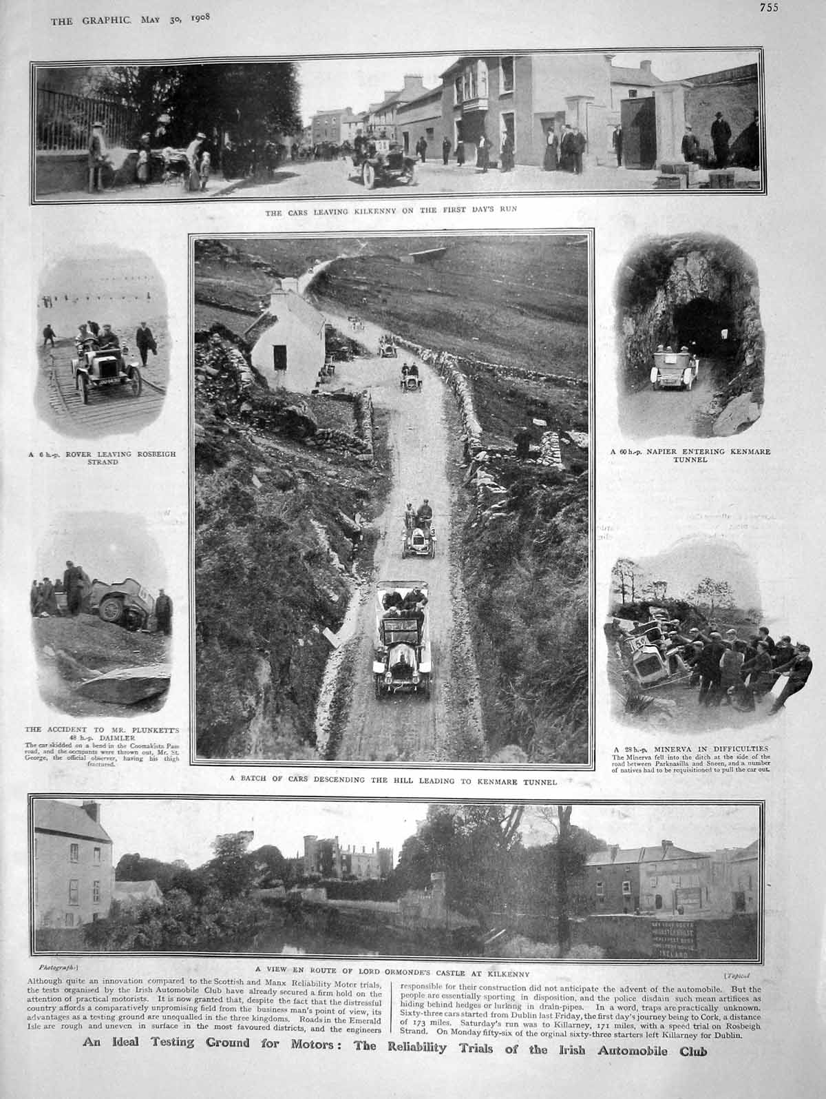 Old Antique Print 1908 Automobile Motor Car Club Ireland Queen Victoria 20th