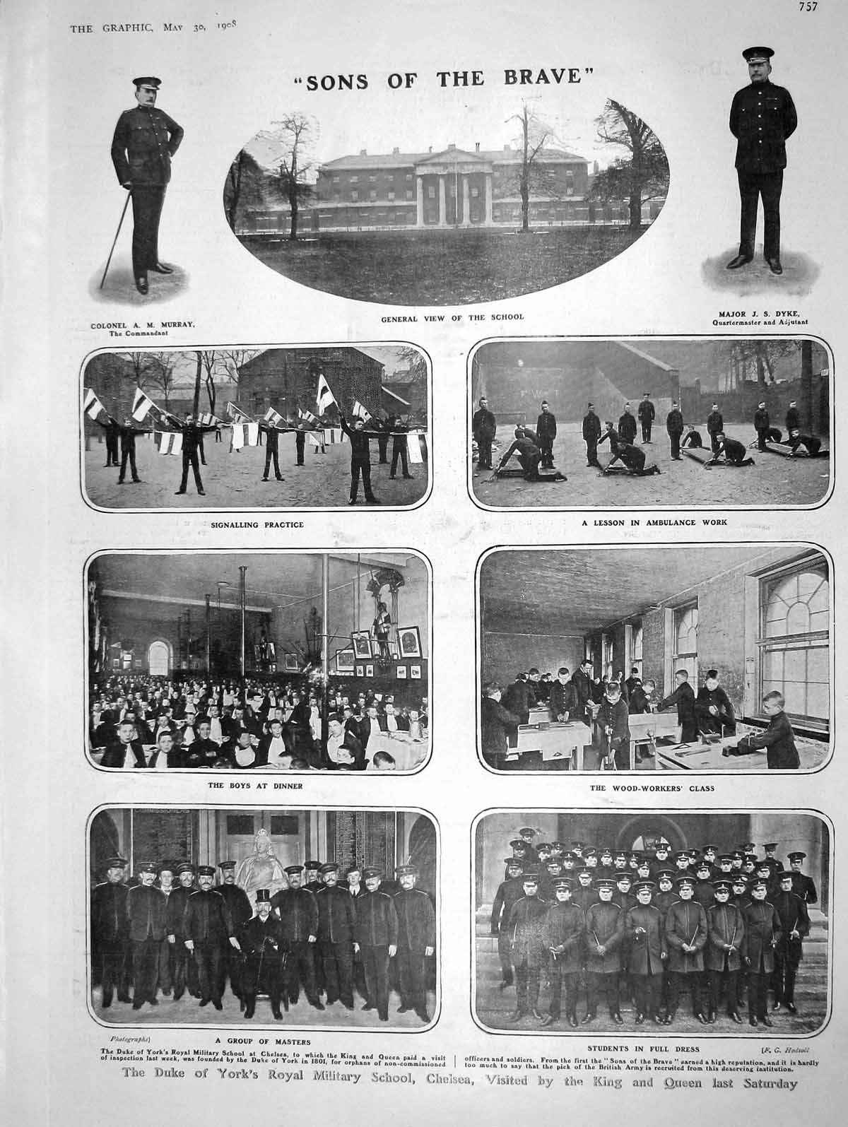 Old Antique Print 1908 Duke York Military School Chelsea Dyke Harmsworth 20th