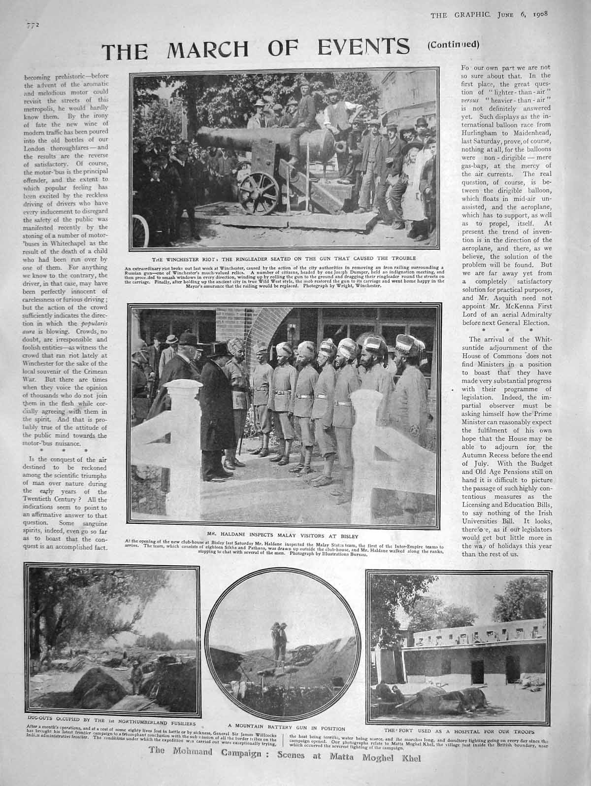 Original Old Antique Print 1908 Winchester Riot Haldane Mohmand Moghel Prince