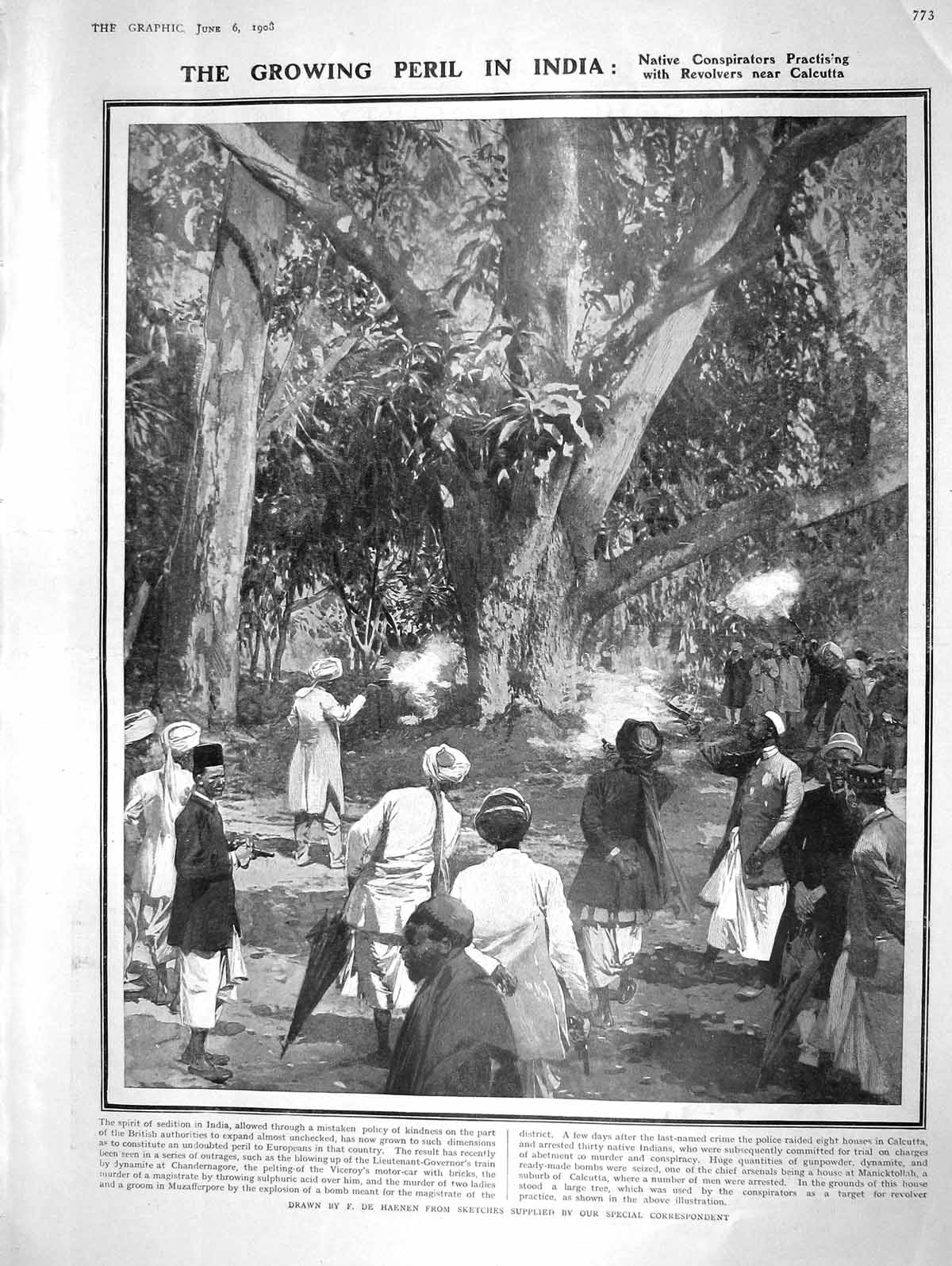 Old Antique Print 1908 Natives India Revolvers Calcutta Norfolk Hyde Park 20th