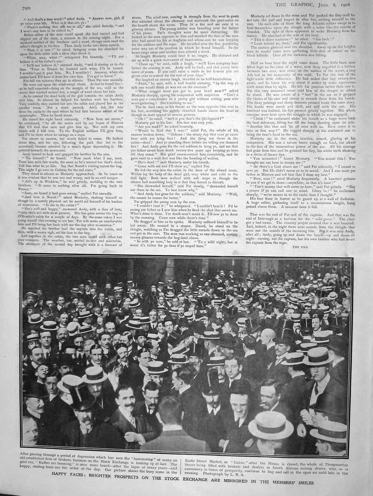 Old Antique Print 1908 Stock Exchange Kaffir Street Market Members Circus 20th