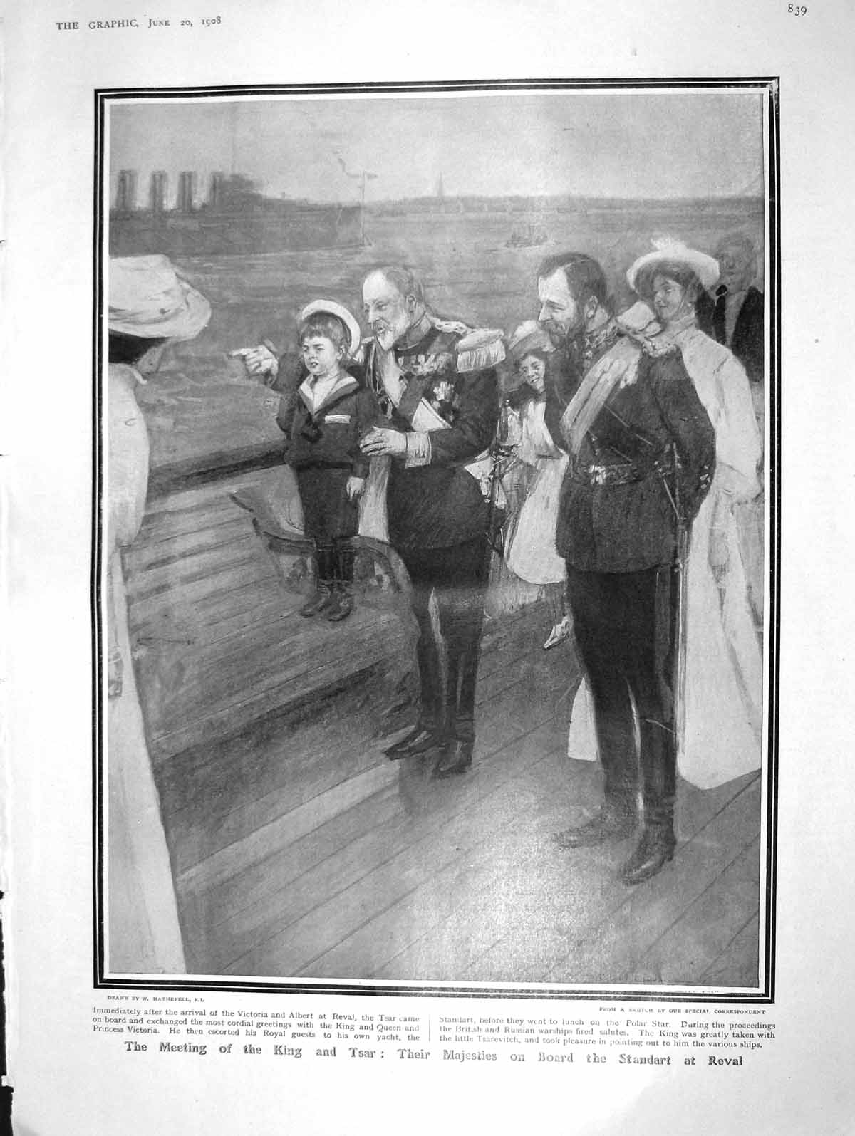 Old Antique Print 1908 King Tsar Standart Ship Reval French Ullmo Toulon 20th