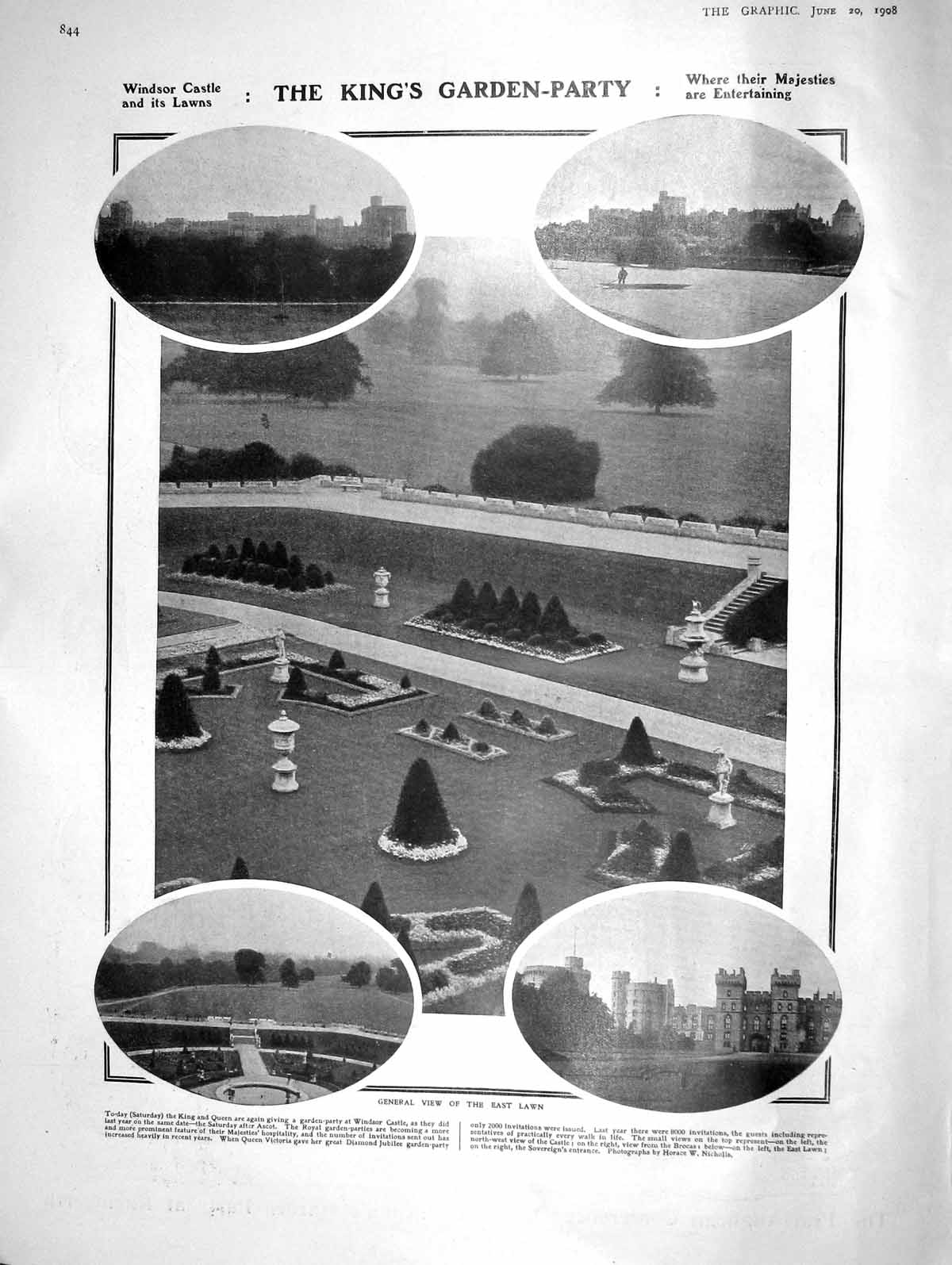 Old Antique Print 1908 King Garden Party Windsor Castle Lord Strathcona 20th