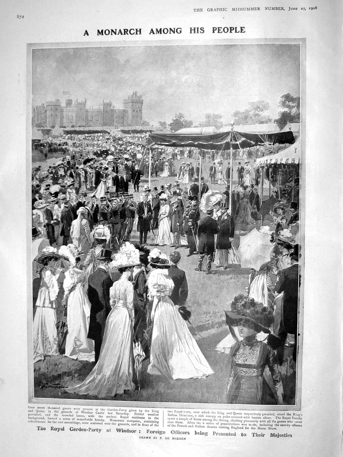 Original Old Antique Print 1908 Garden Party Windsor Castle Horse Show Olympia