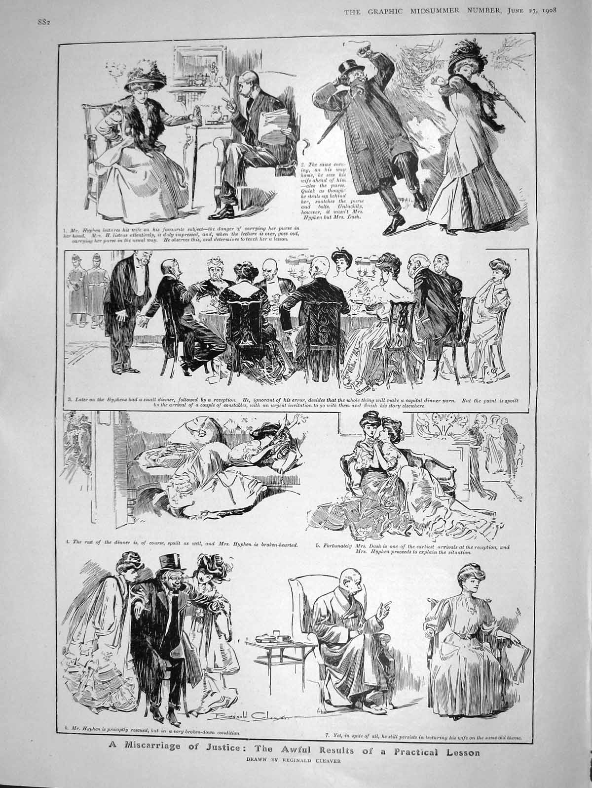 Old Antique Print 1908 Miscarriage Justice Practical Lesson Hyphen Dinner 20th