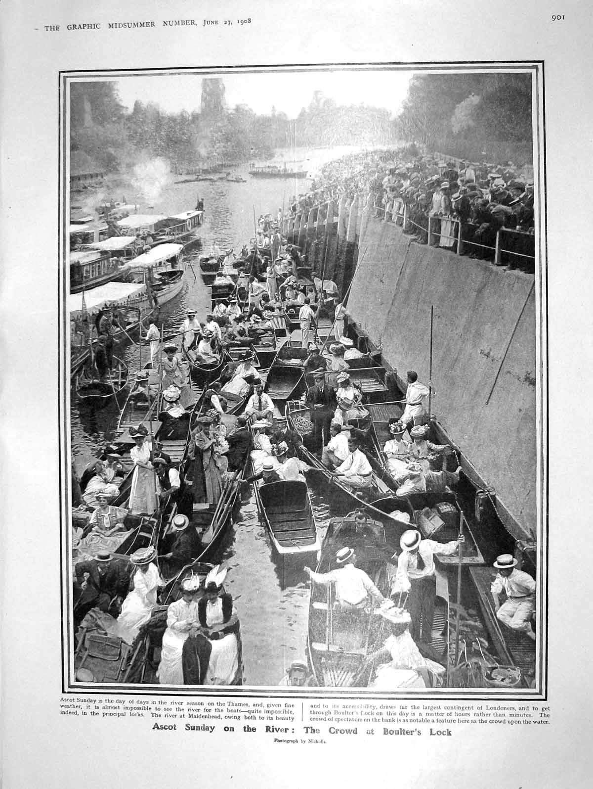 Old Antique Print 1908 Ascot Sunday Boulter'S Lock Bull Airship Policeman 20th