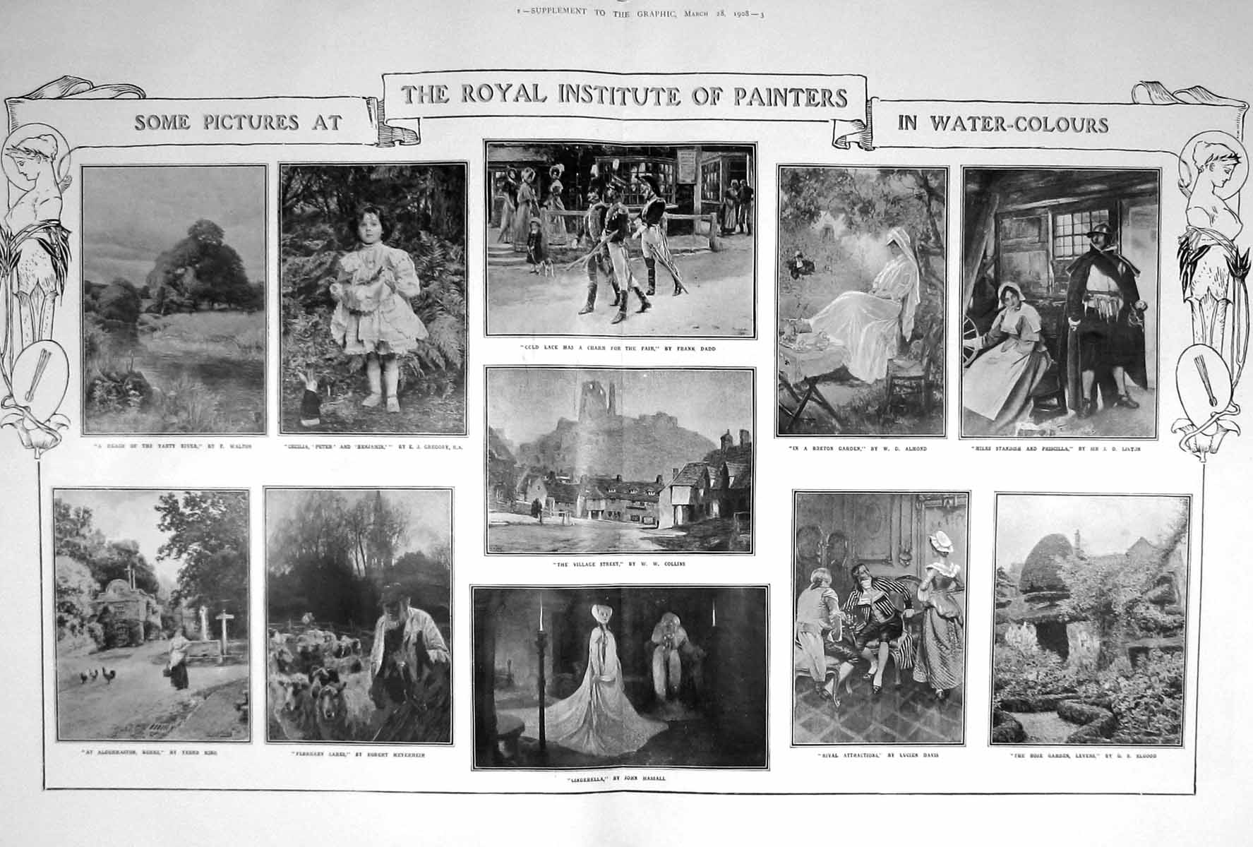Antique Old Print 1908 Art Cecilia Peter Cinderella Gardens Levens Breton 20th