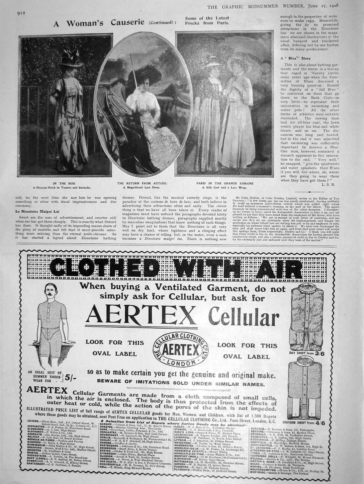 Original Old Antique Print 1908 Ladies Fashion Paris Tussore Auteuil Silk Coat