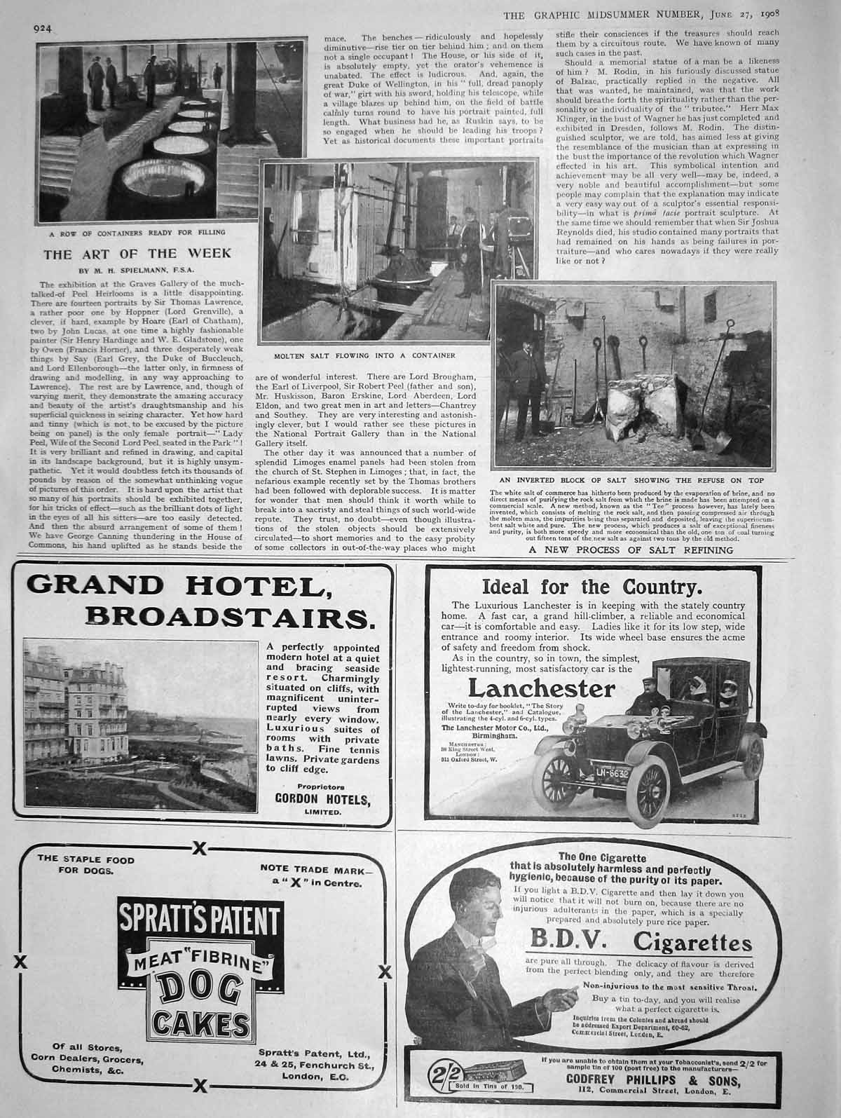 Old Antique Print 1908 Salt Refining Industry Hotel Boradstairs Cigarette 20th
