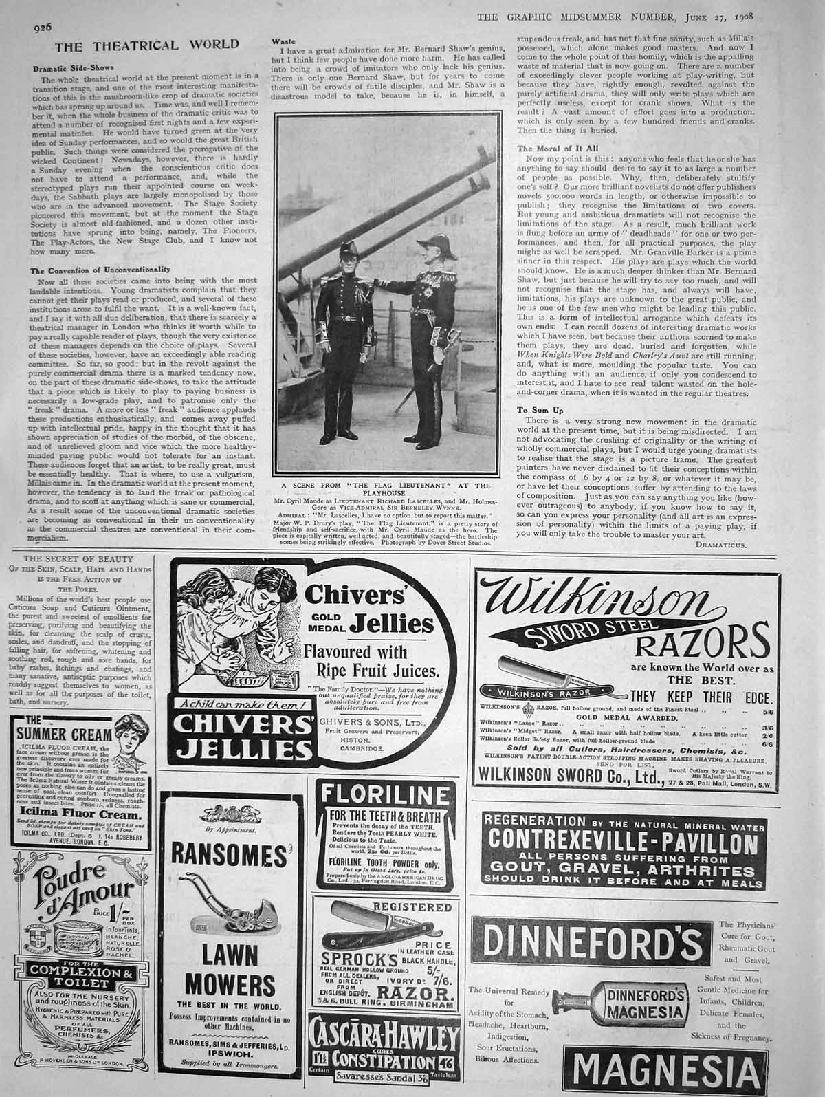 Original Old Antique Print 1908 Flag Lieutenant Playhouse Theatre Cyril Maude