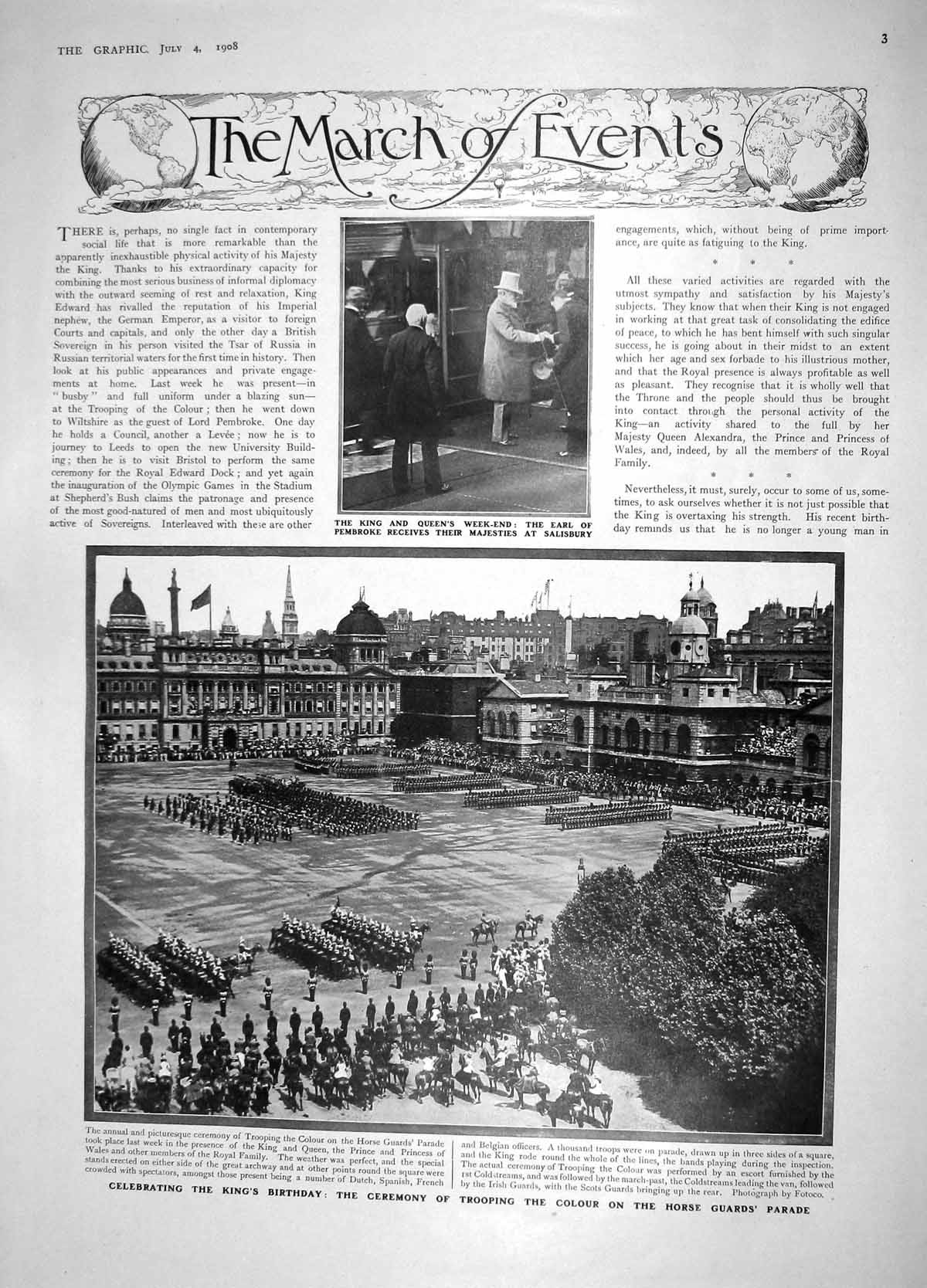 Old Antique Print 1908 King Trooping Colour Horse Guards Cathedral Warden 20th