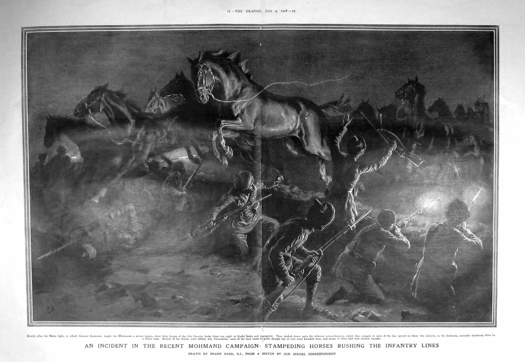 Old Antique Print 1908 General Anderson Mohmand Horses Garki Sadar War 0 20th