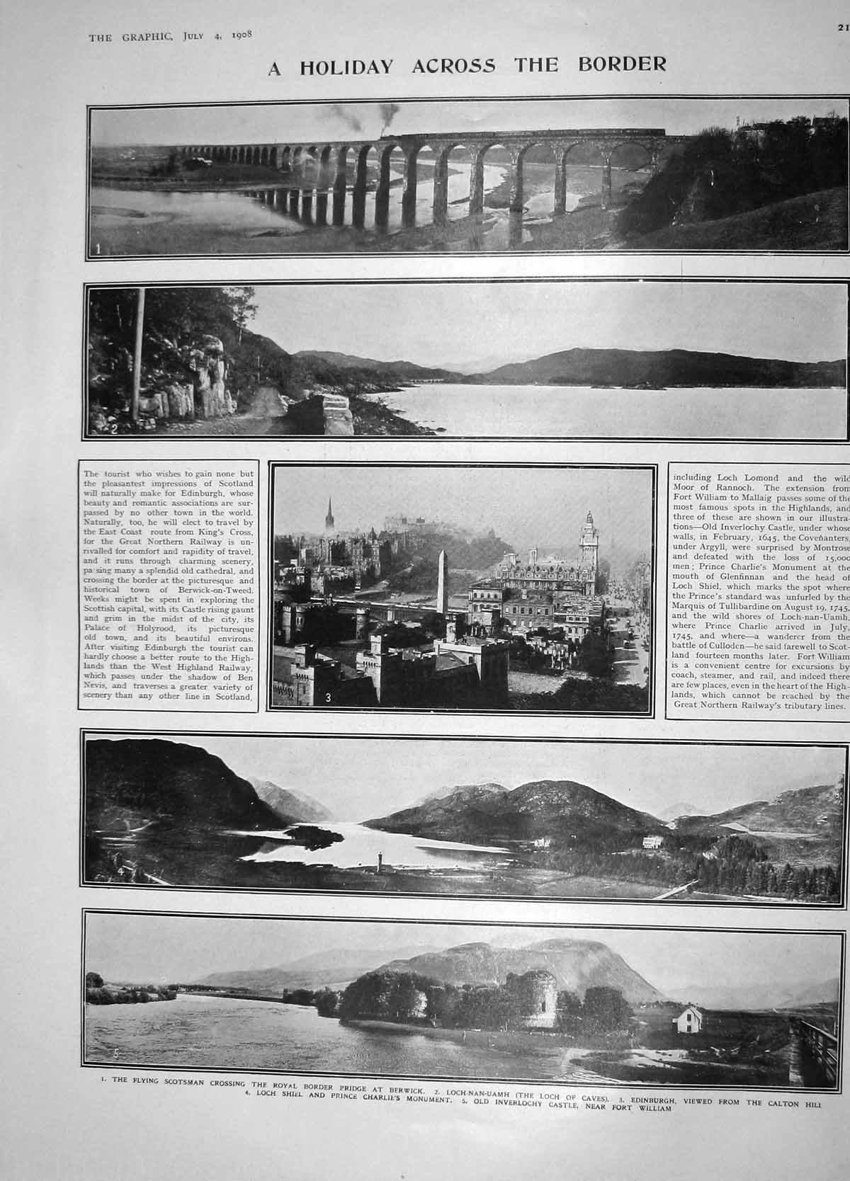 Old Antique Print 1908 Flying Scotsman Berwick Train Loch Millett Epstein 20th