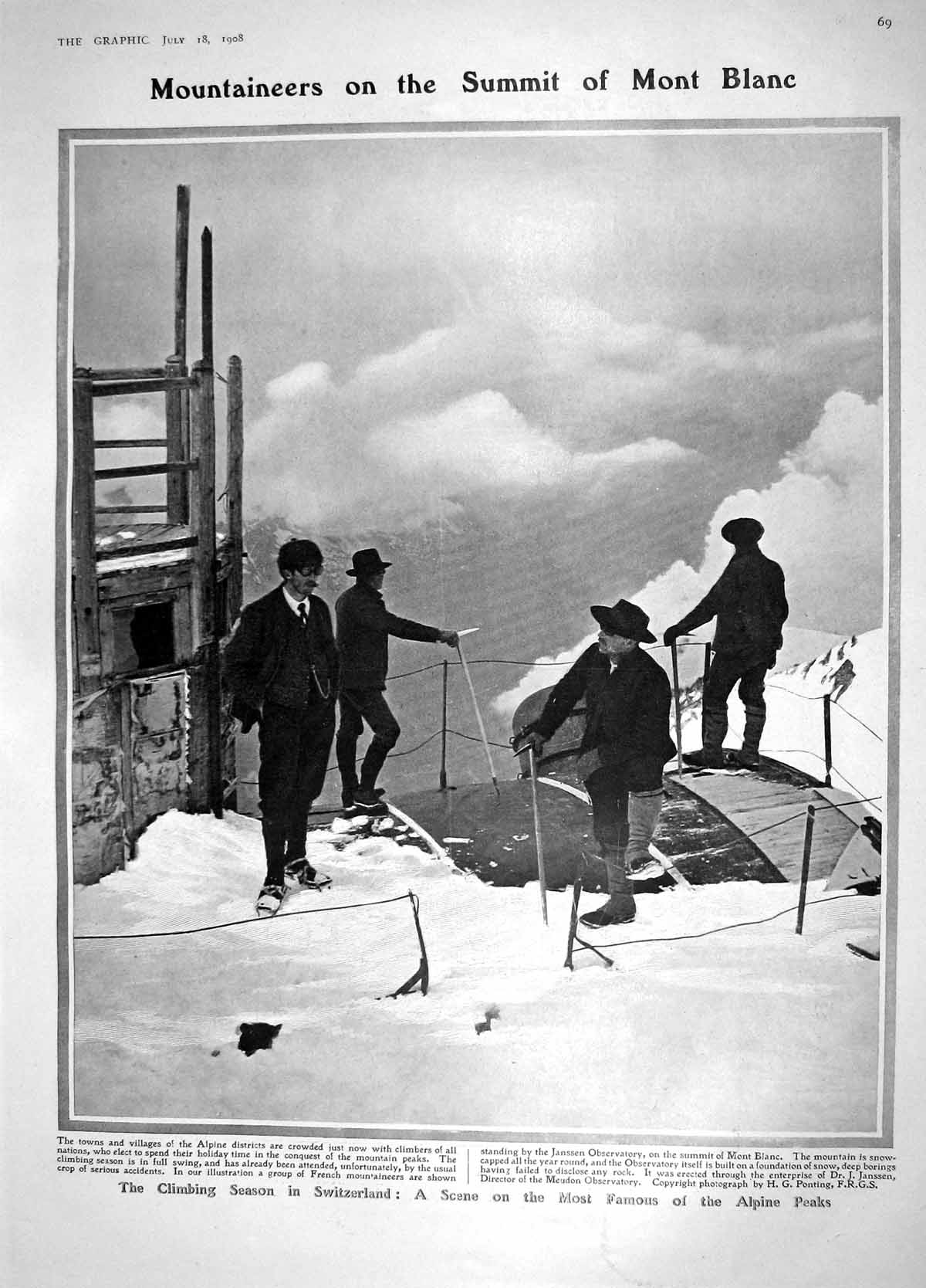 Original Old Antique Print 1908 Mountain Switzerland Mont Blanc Ship Westphalen
