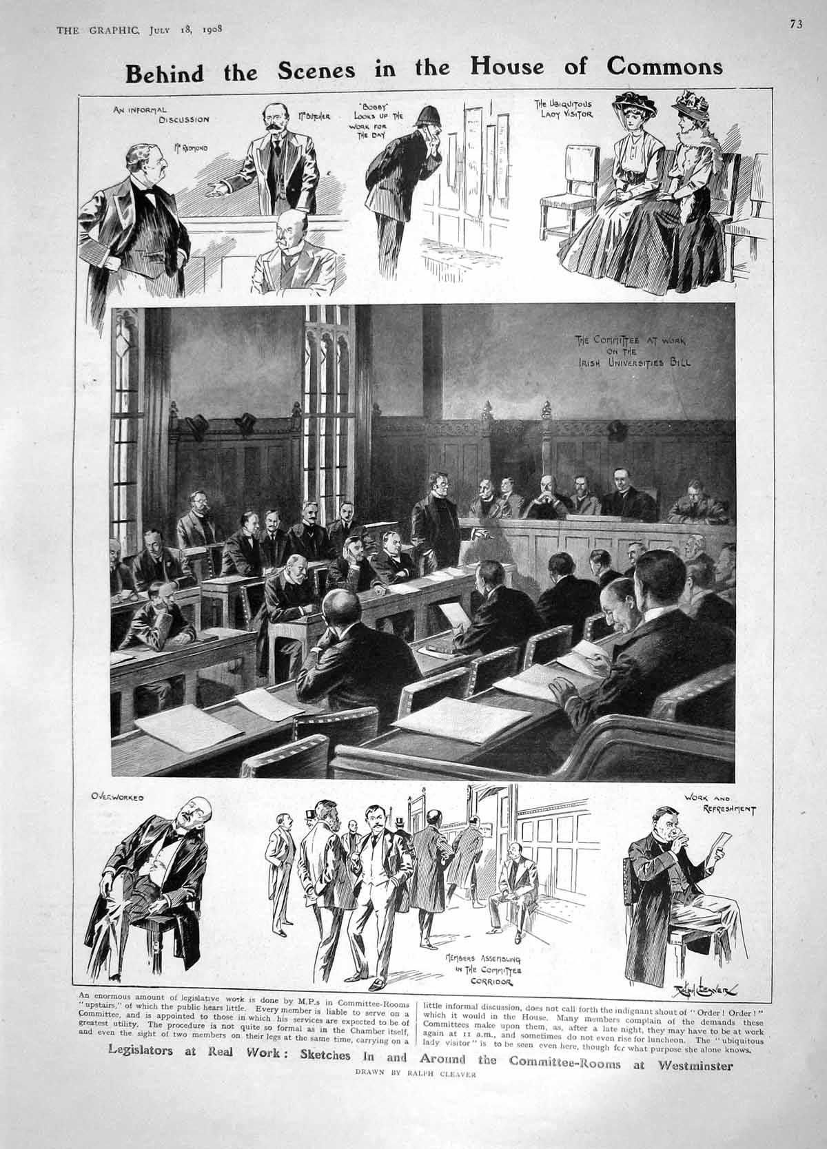 Original Old Antique Print 1908 House Commons Redmond Butcher Kaiser Moltke Von