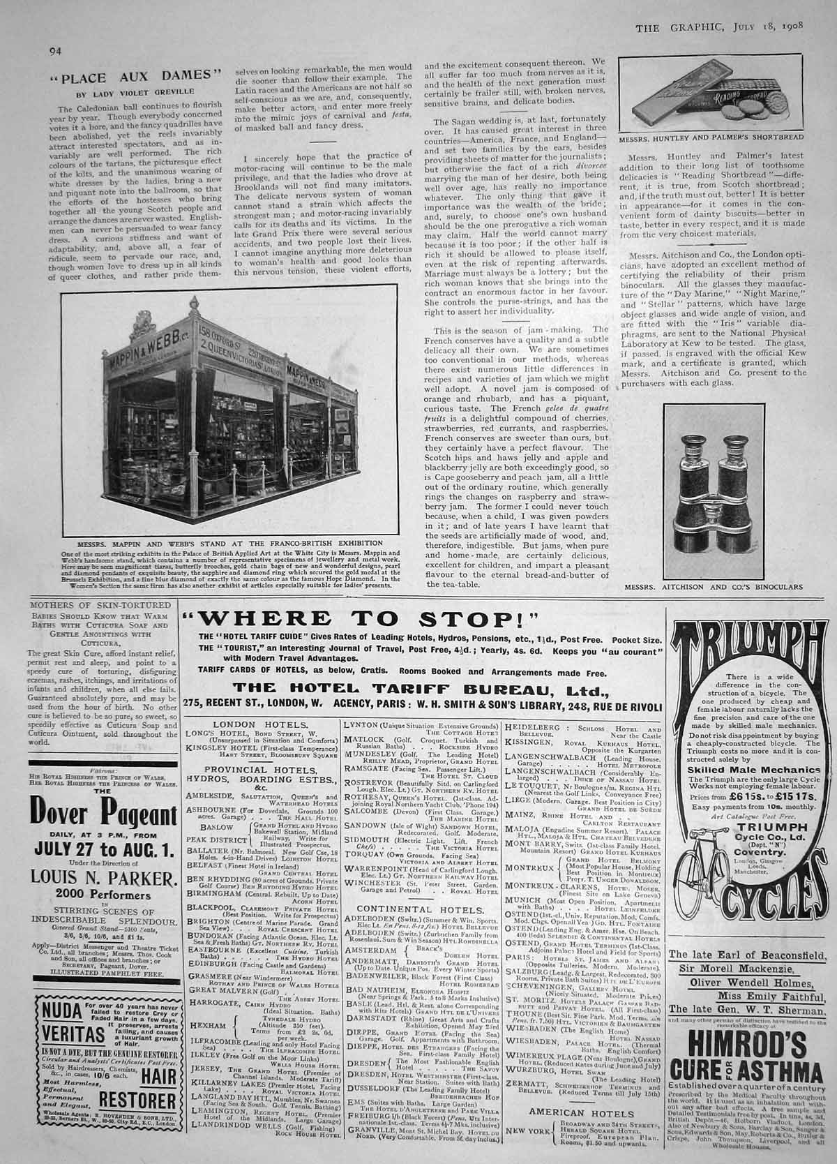 Original Old Antique Print 1908 Mappin Webb Franco-British Exhibition Huntley