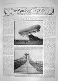 Old Antique Print 1908 Army Airship Farnborough Manhattan Swiss Bonaduz 20th