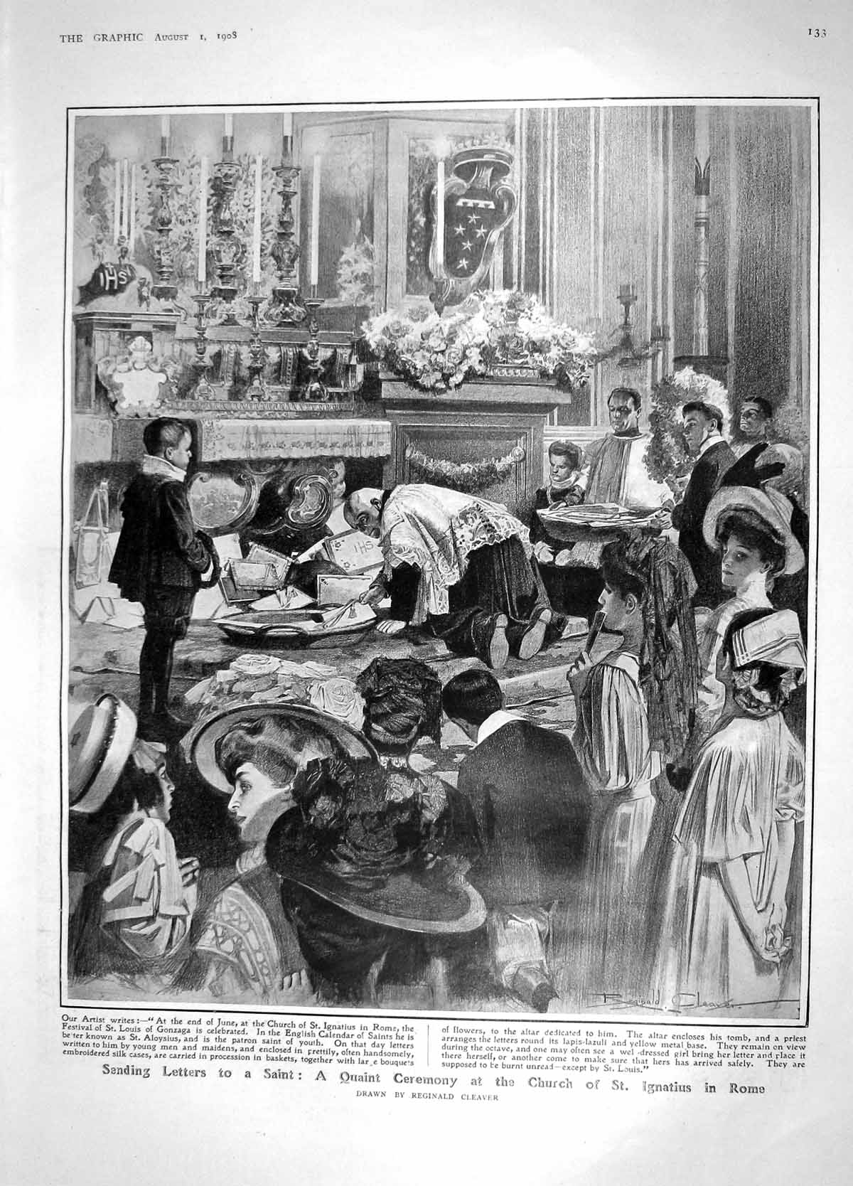 Original Old Antique Print 1908 Church Ignatius Rome Chamberlain Bethell Gibbs