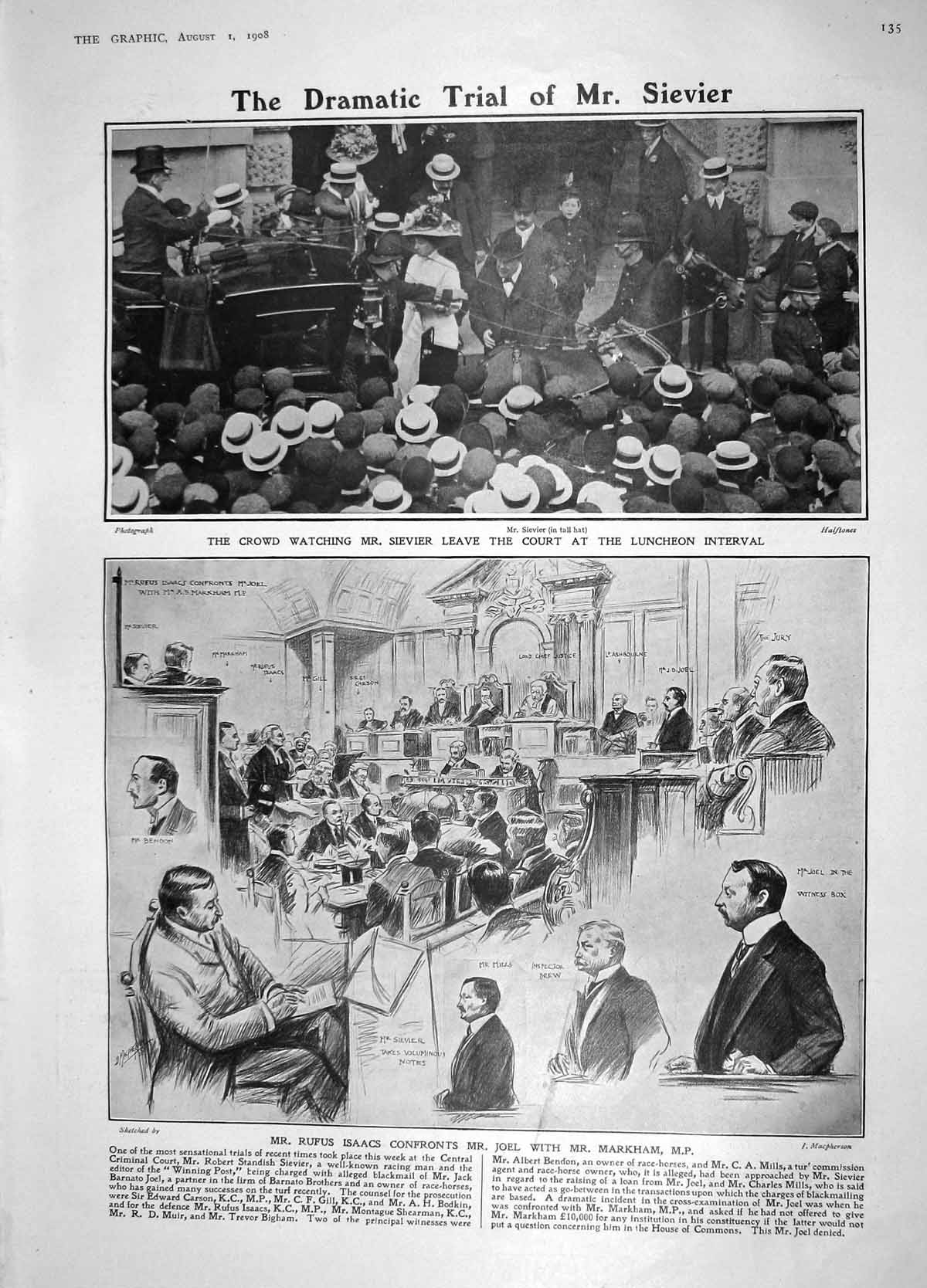 Original Old Antique Print 1908 Sievier Court Isaacs Joel Markham Sultan Pasha