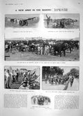 Original Old Antique Print 1908 Army Territorials Lydd Epsom School Grey Farm