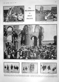 Original Old Antique Print 1908 Pilgrimage Holy Lindisfarne Cigarette Factory