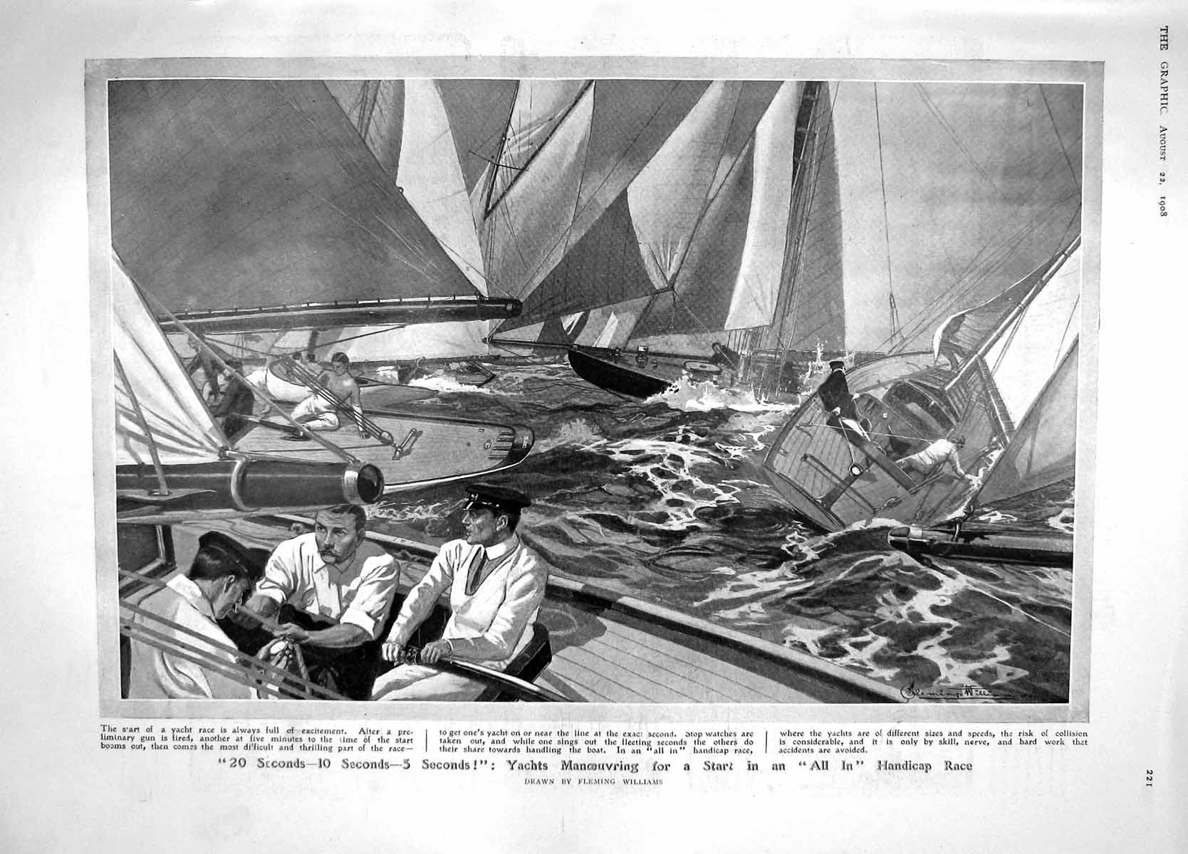 Old Antique Print 1908 Yachts Race Sport Salisbury Territorials Hamilton 20th