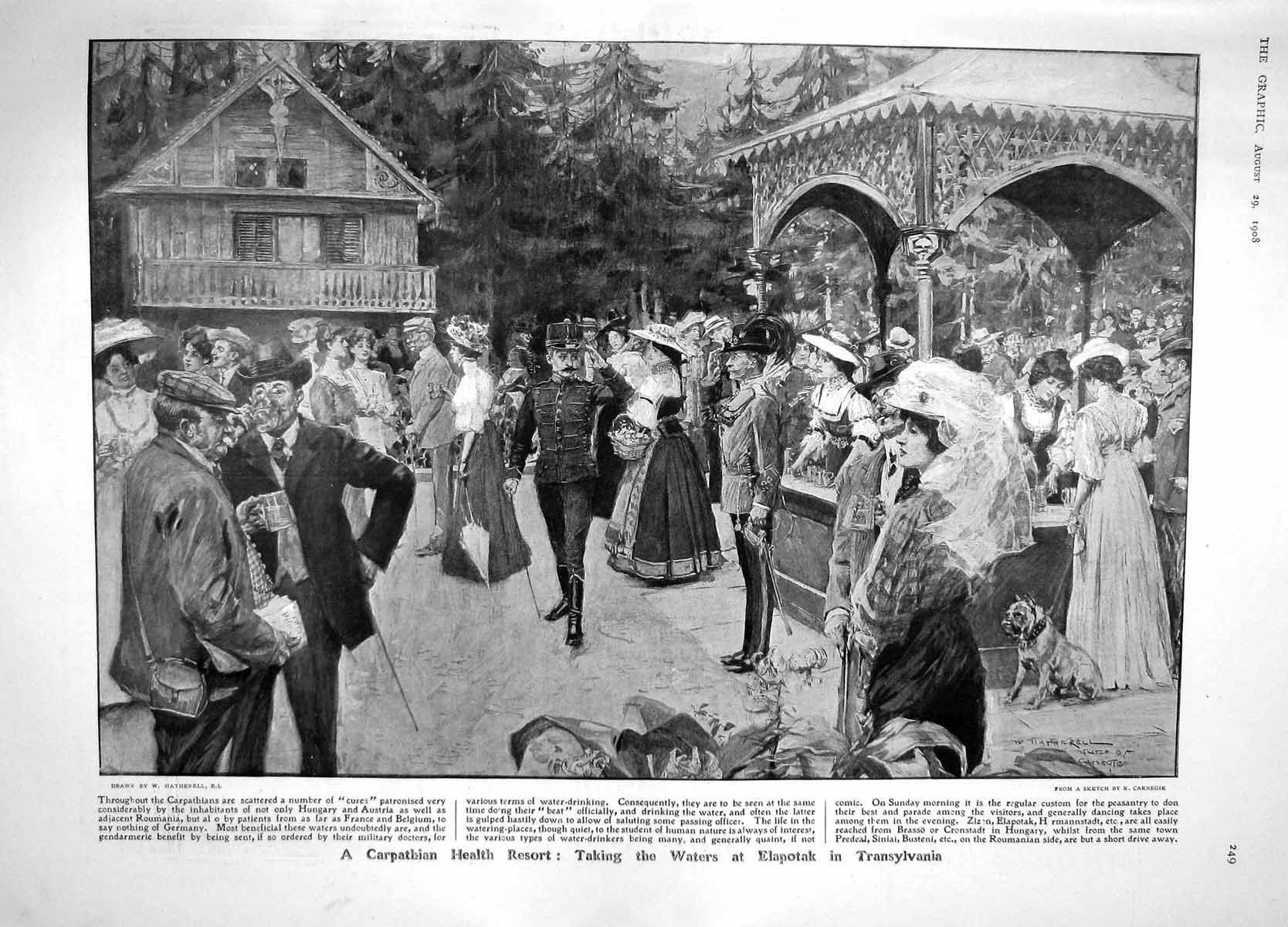 Original Old Antique Print 1908 Health Resort Elapotak Tansylvania Mining Wigan