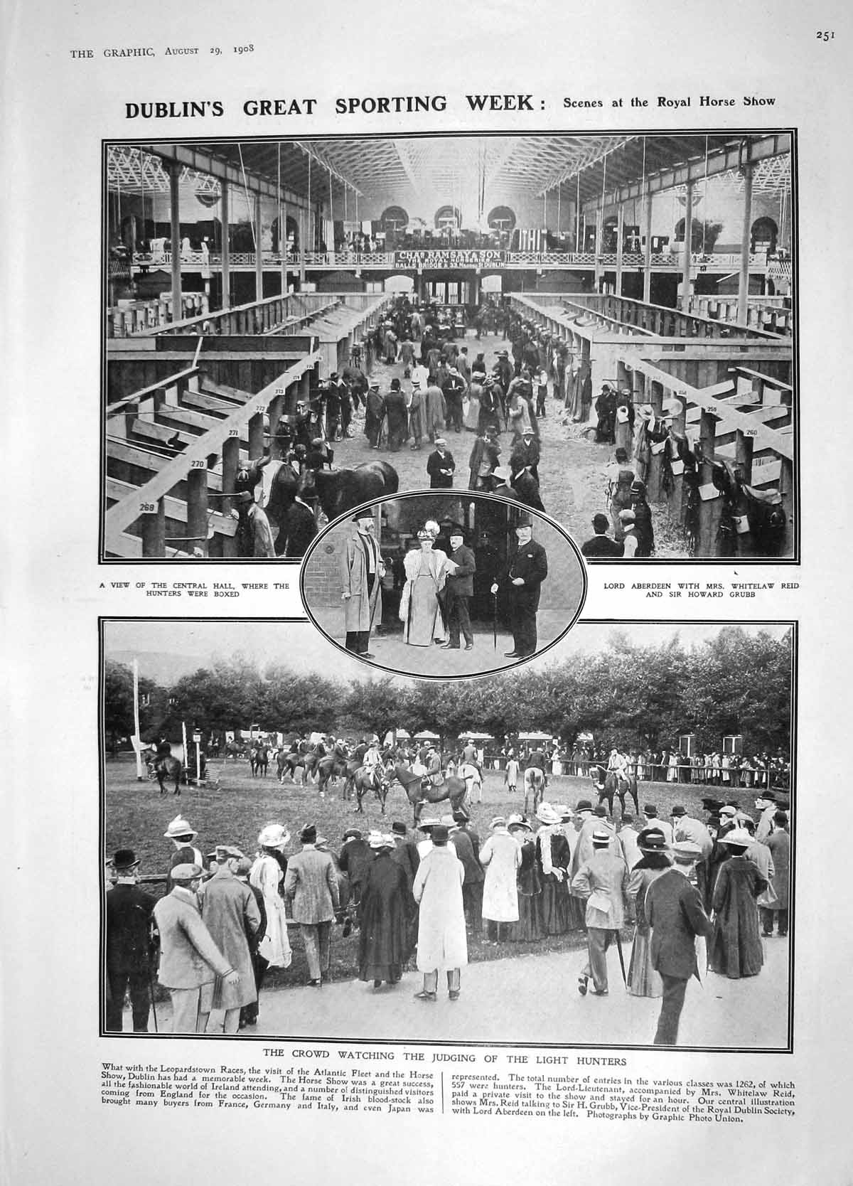 Original Old Antique Print 1908 Dublin Horse Show Aberdeen Grubb Morocco Hafid
