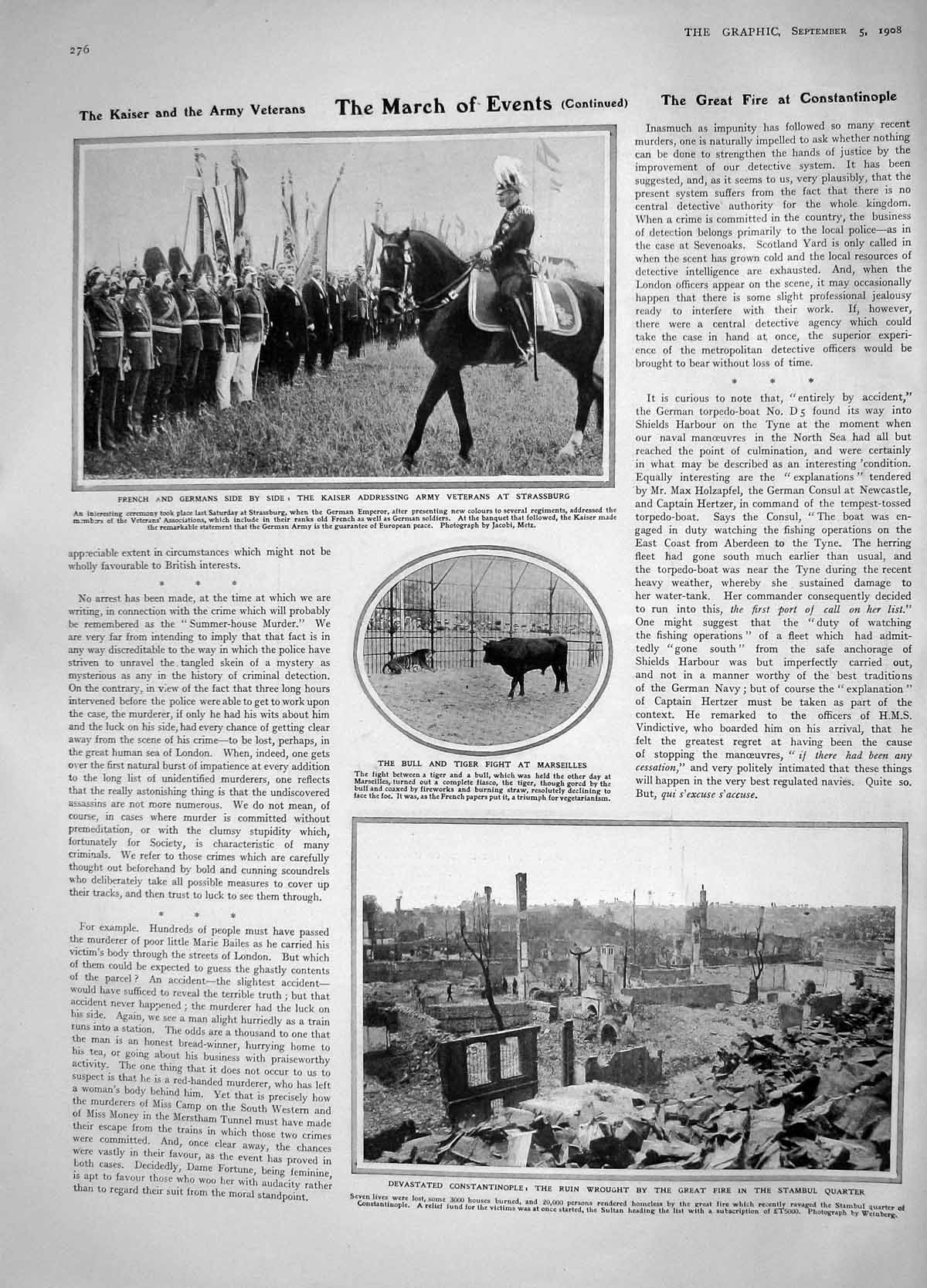 Original Old Antique Print 1908 Kaiser Strassburg Marseilles Stambul Marmoutier
