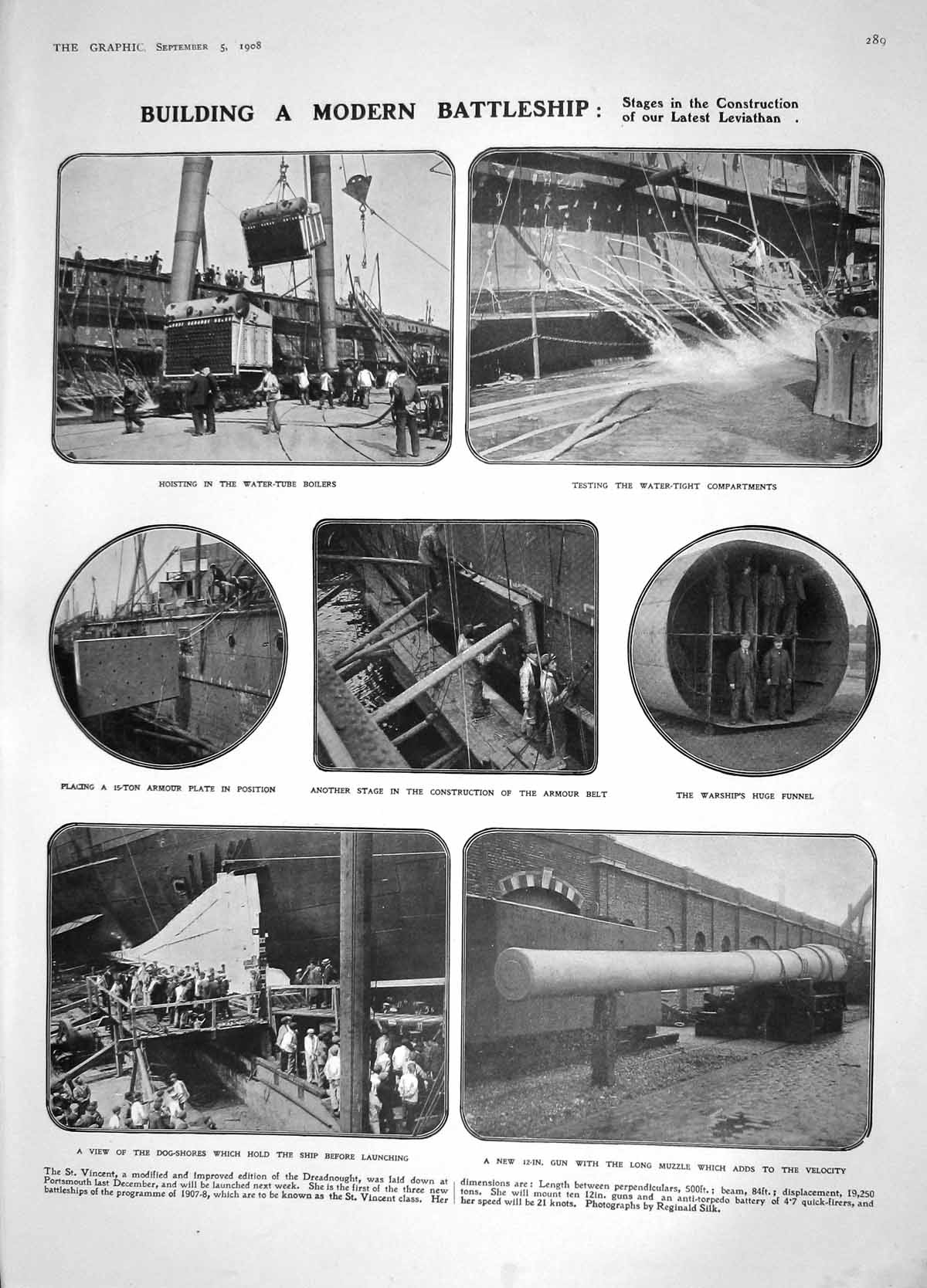 Old Antique Print 1908 Battle War Ship Vincent Leviathan Harvey Theatre 20th